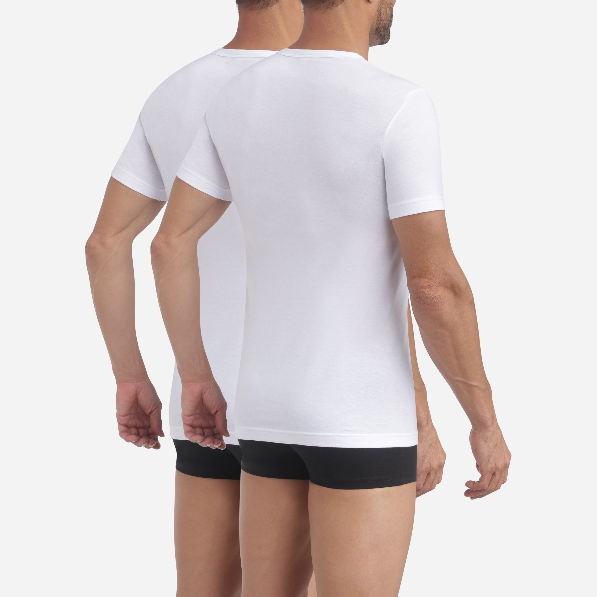 2 Pack Men's White Cotton V-Neck T-Shirts - Soft Breathable Eco-Friendly Fabric for Casual Wear & Layering