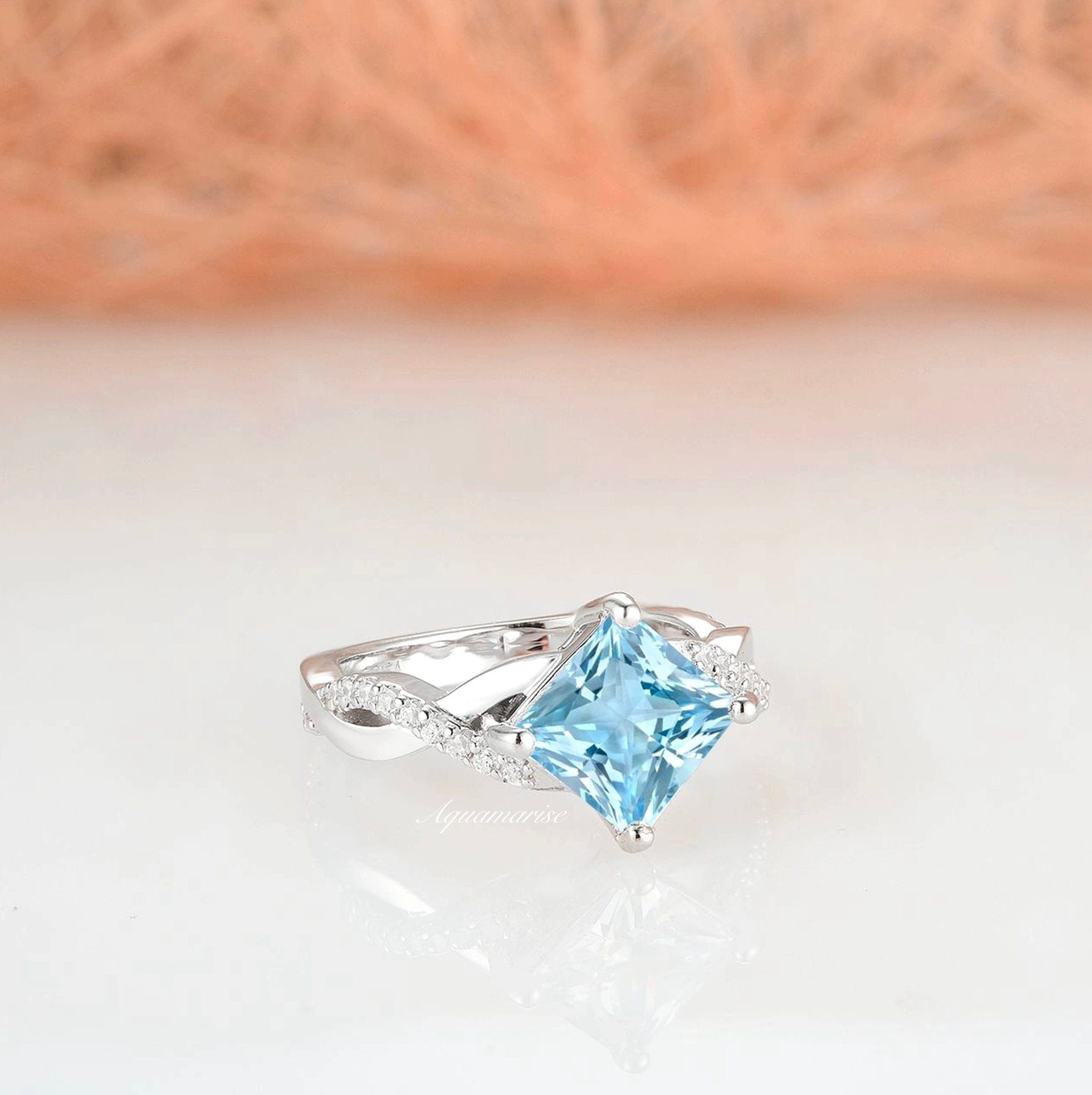 Sophia Aquamarine Ring - Sterling Silver Jewelry for Women, Elegant Birthstone Gift for March, Perfect for Engagement, Anniversary & Everyday Wear