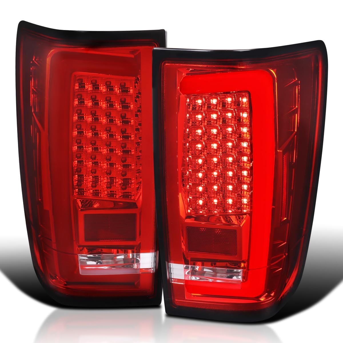 Spec-D Tuning Red LED Tail Lights with LED Light Bar for 2004-2015 Nissan Titan - Left & Right Pair Assembly - Upgrade Your Truck's Style & Visibility for Night Driving & Custom Look