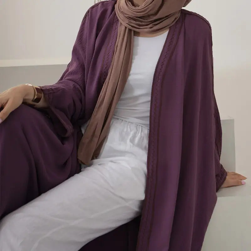 Elegant Embroidered Lace Cardigan Open Abaya Dress for Muslim Women - Modest Islamic Fashion for Prayer, Wedding & Special Occasions