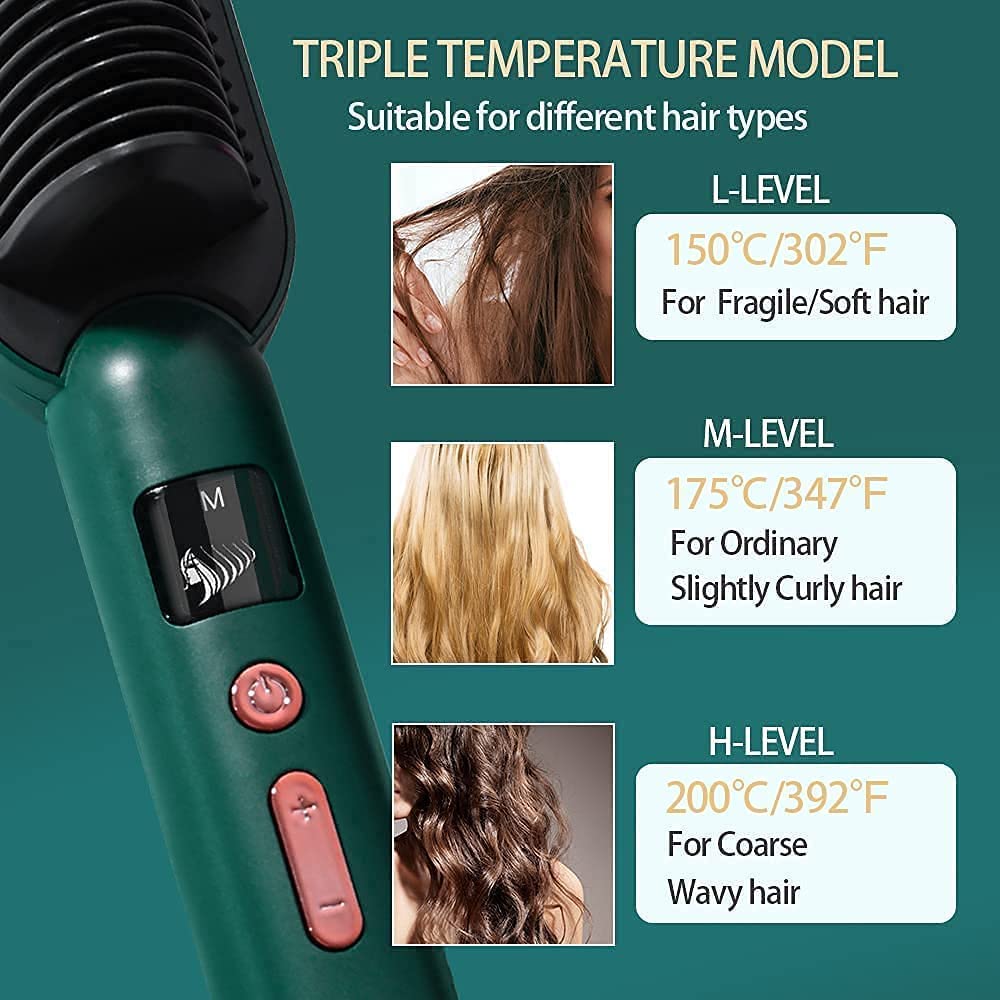 SHREEGUN VILLA Electric Hair Straightener Comb Brush for Men & Women - PTC Technology with 5 Temperature Settings for Hair Straightening & Smoothing | Perfect for Home Use, Travel & Salon Styling