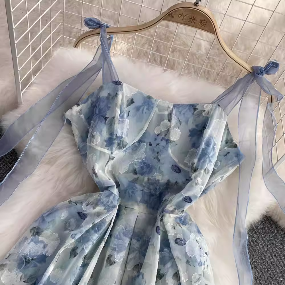 Floral Chiffon Fairy A-Line Dress - Summer Sweet & Cute Long Dress for Women | Perfect for Beach Weddings, Garden Parties & Romantic Dates