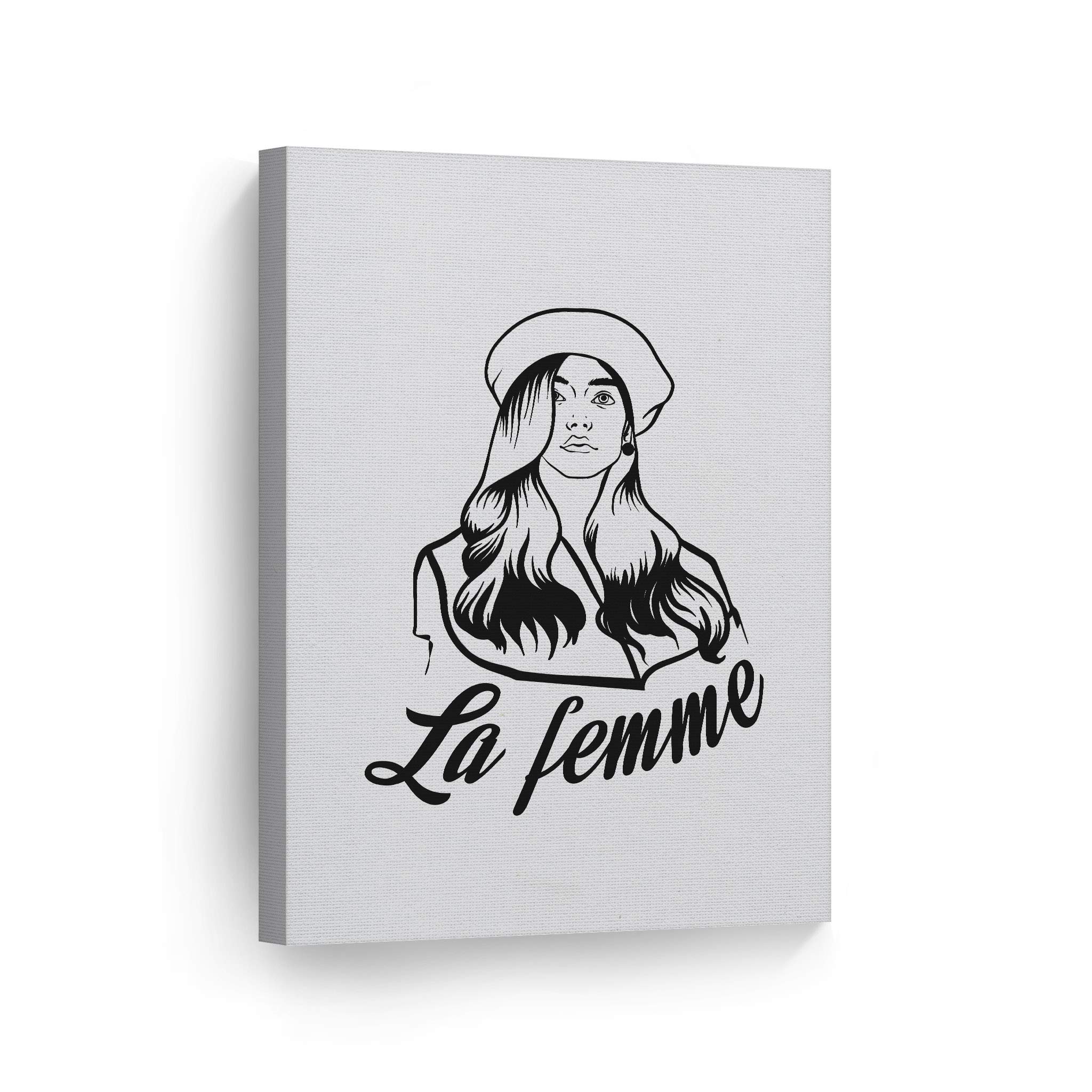 Smile Art Design La Femme Black and White Lady Sketch Drawing - Minimalist Glam Fashion Canvas Wall Art Print (40x30 Inches) - Perfect for Office, Bathroom, Girl's Room, Women's Dorm, Bedroom & Living Room Decor - Ready to Hang - Elegant Home & Gift Idea for Art Lovers