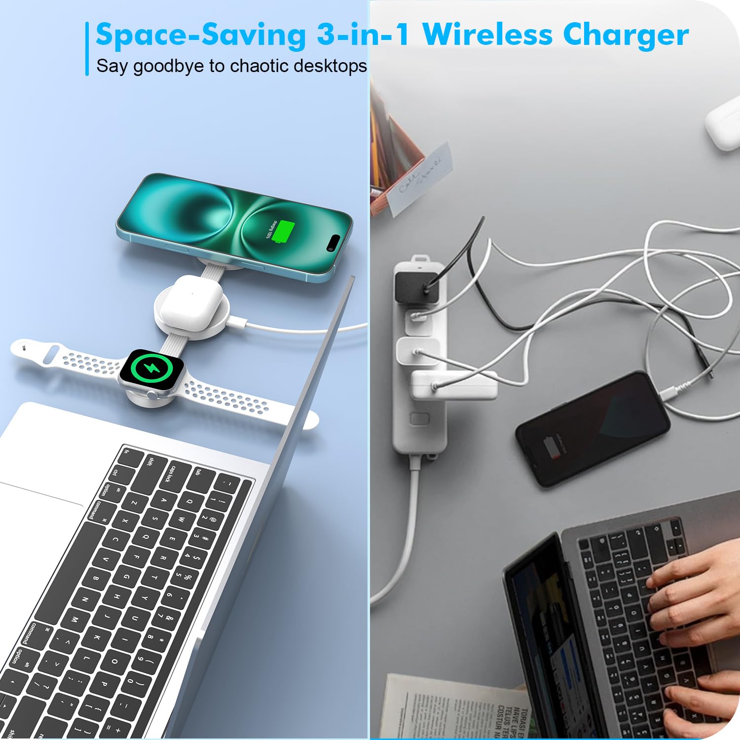 3-in-1 Foldable Magnetic Wireless Charging Station for iPhone 16 Pro Max/16/15/14/13, Apple Watch Series & AirPods - Portable Travel Charger Pad for Multiple Apple Devices | Perfect for Home, Office & Travel Use