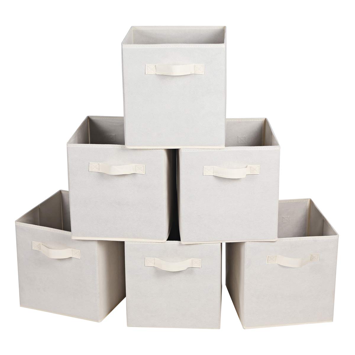 Foldable Fabric Storage Bins with Handles - 6-Pack Beige Organizers for Bedroom & Home Closet