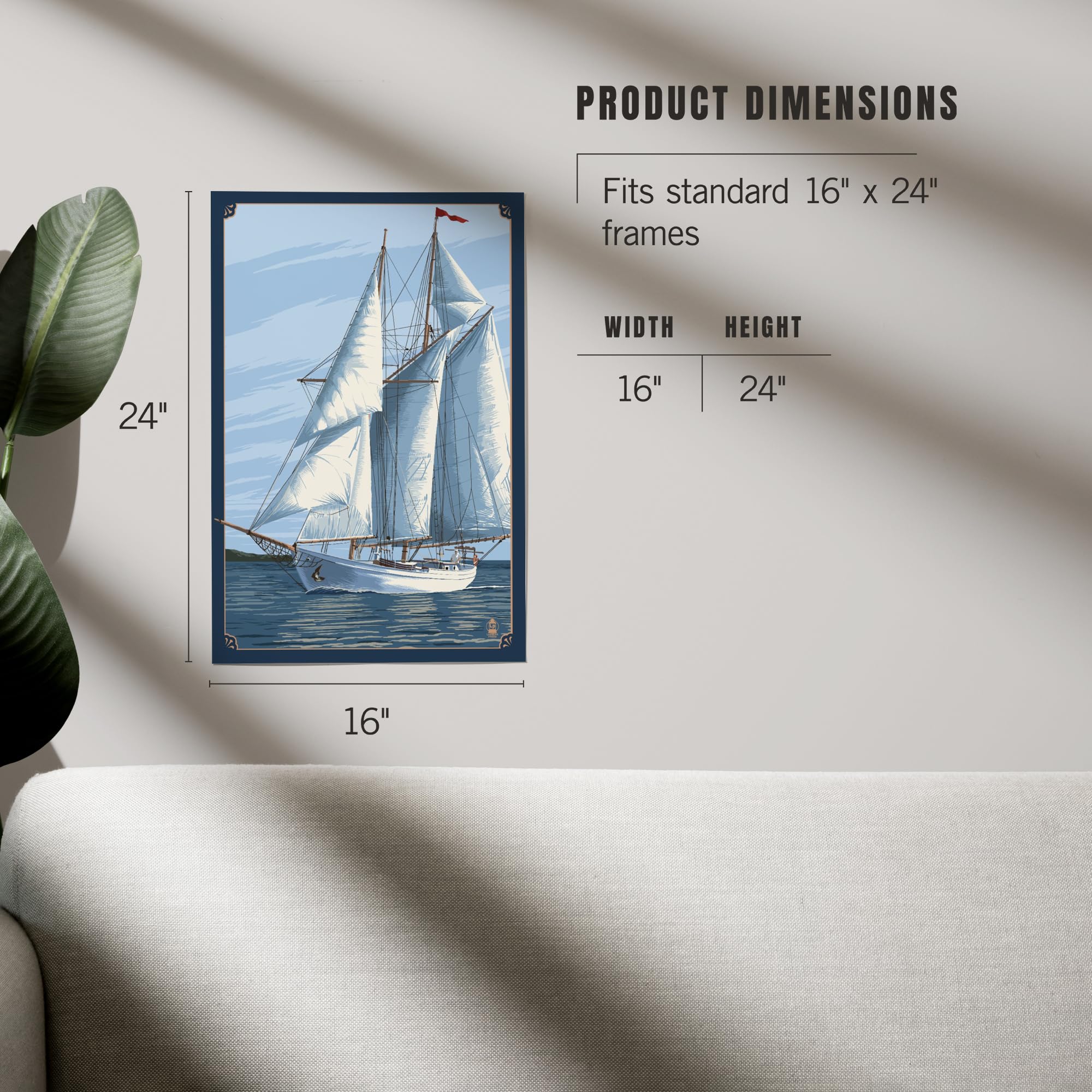 Lantern Press 16x24 Inch Giclee Art Print - Premium Sailboat Wall Decor | Coastal Nautical Wall Art for Living Room, Bedroom & Office