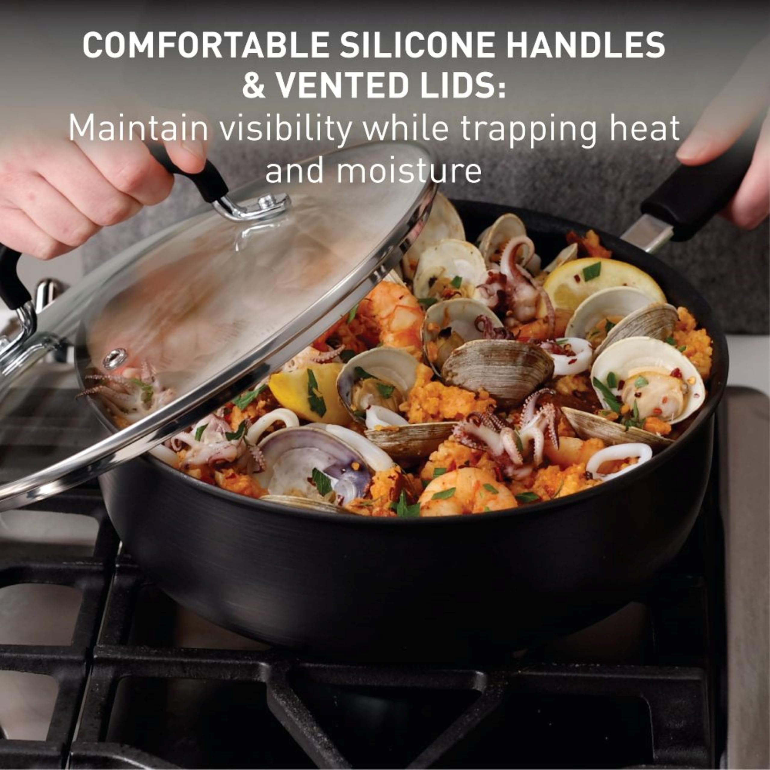 T-fal Ultimate Hard Anodized Nonstick 12-Inch Frying Pan with Lid - Oven & Broiler Safe to 400°F, Dishwasher Safe - Black - Perfect for Searing, Sauteing & Everyday Cooking