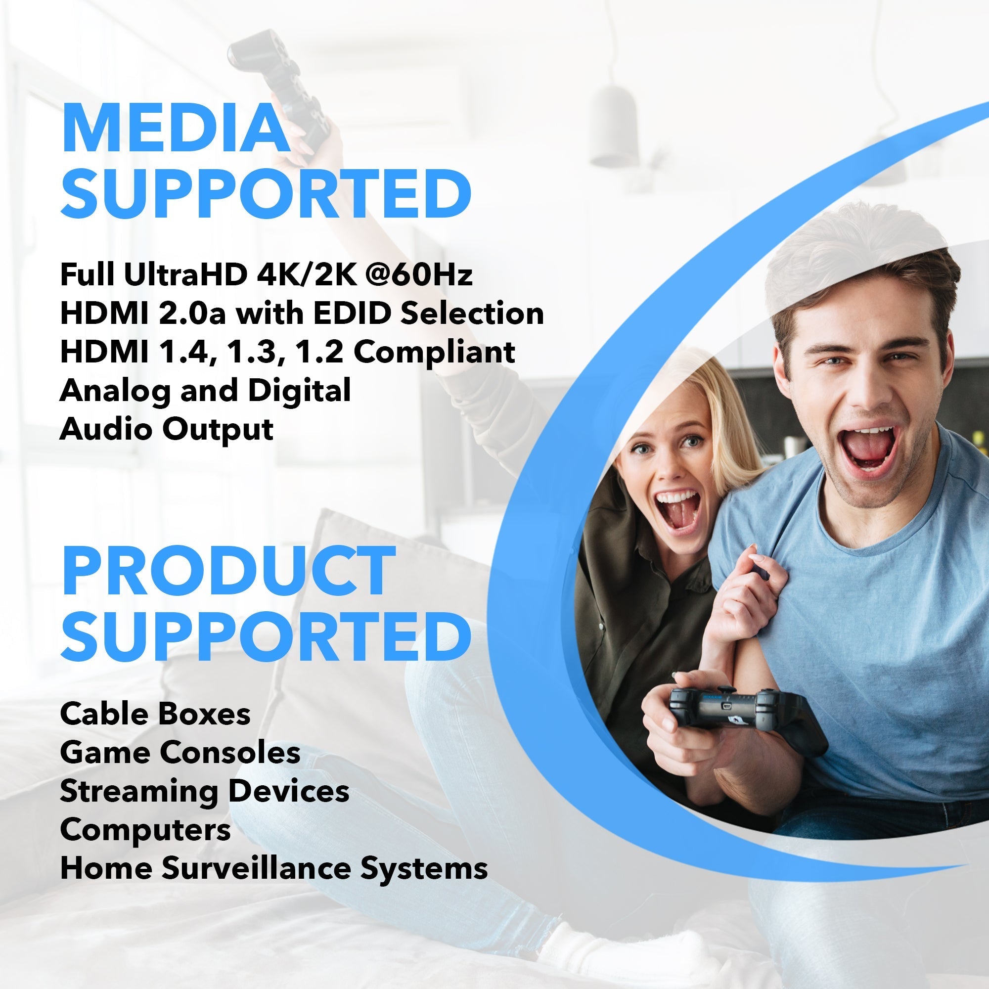 1x2 HDMI Splitter 4K Ultra HD - 1 Input 2 Output with EDID, Downscaling & Audio Extraction (UHDS 102A) for Home Theater & Multi-Screen Setup