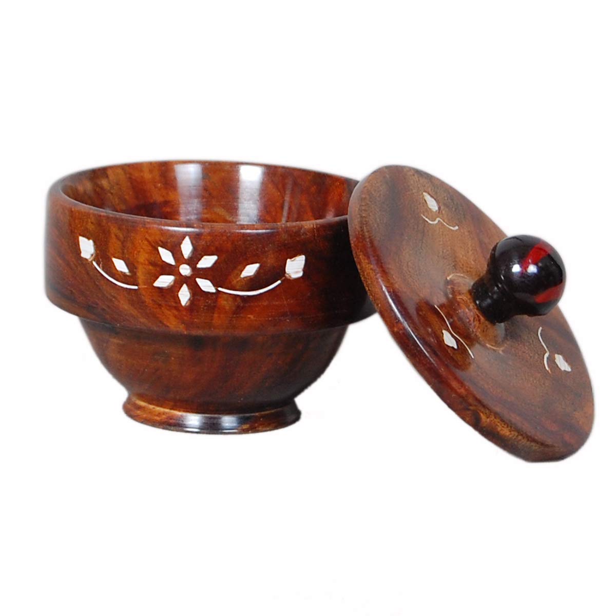Handmade Sheesham Wood Decorative Bowl with Lid - 4 Inch Multi-Purpose Dry Fruit, Dessert & Salad Serving Bowl - Modern Kitchen & Dining Table Decor - Perfect for Parties, Gifting & Home Organization