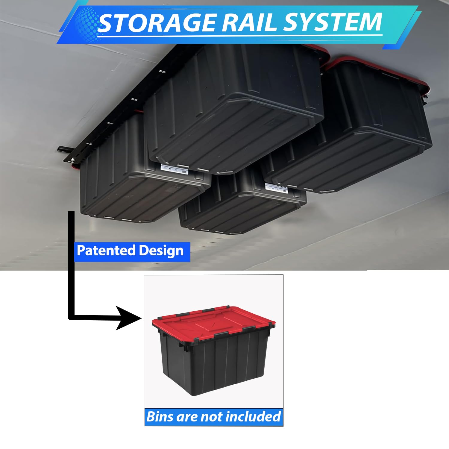 Heavy Duty Overhead Garage Storage System - Adjustable Ceiling Tote Rack for Home & Garage Organization (48