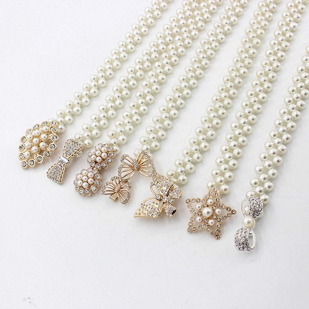 Elegant Women's Stretch Pearl Waist Belt with Rhinestone Interlocking Buckle - Adjustable Elastic Sash for Party Dresses, Wedding Gowns & Formal Occasions