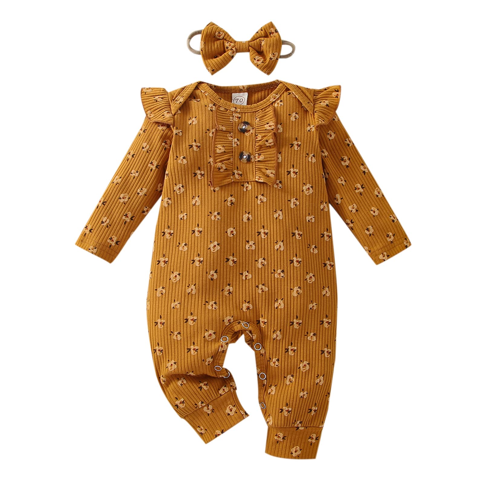 Newborn Baby Girl Clothes - Floral Ruffle Long Sleeve Romper Onesie Jumpsuit Bodysuit for Infant | Fall Winter Outfits | Perfect for Family Photos, Holiday Parties & Daily Wear