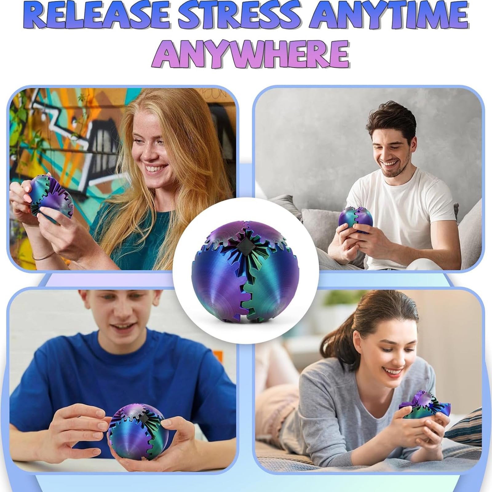 3D Printed Gear Sphere Fidget Toy - Stress Relief & Anxiety Relaxation Ball - Spin Cube Desk Toy for Adults & Kids - Perfect for Office, School, and Travel Use
