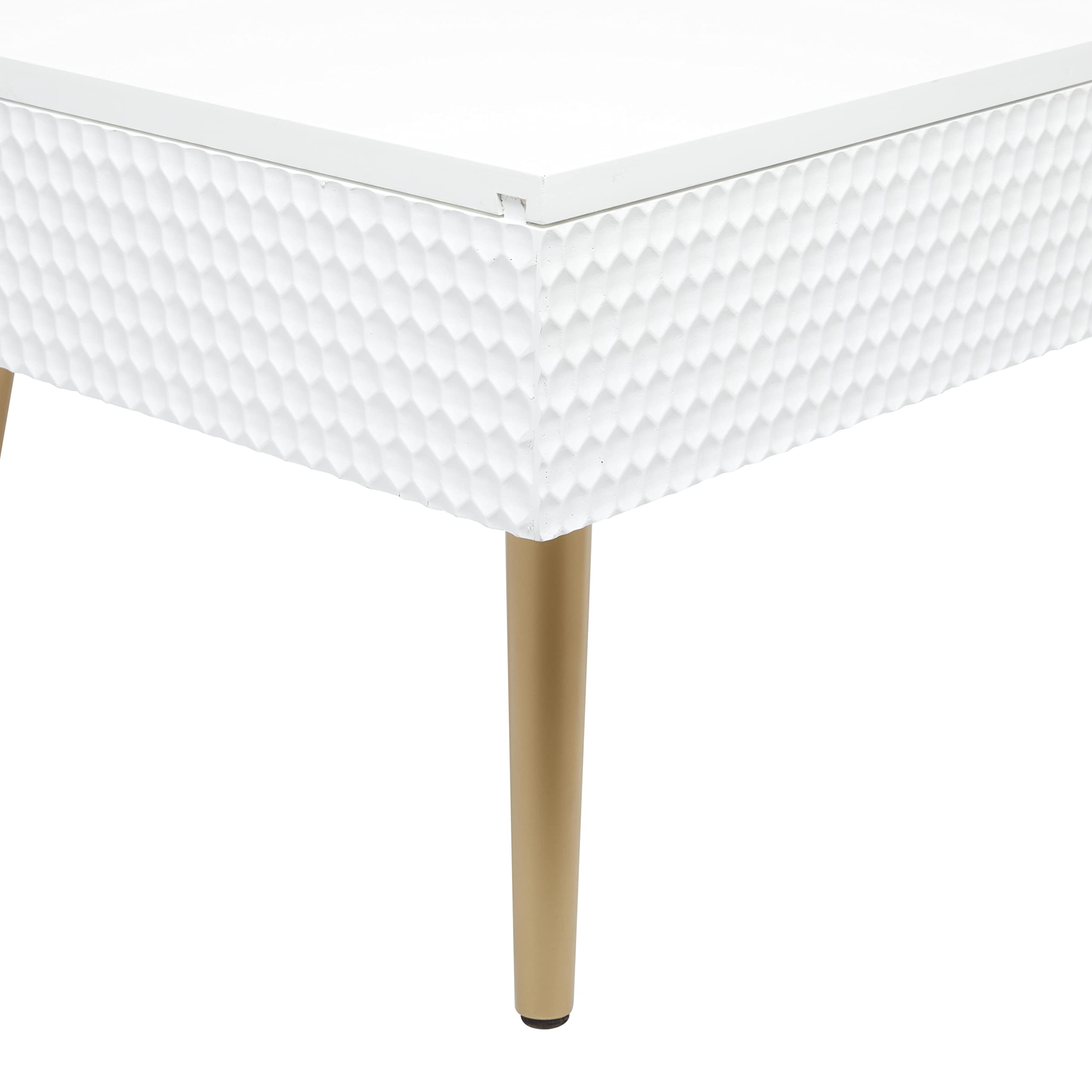 Deco 79 White Wood Coffee Table with Storage & Gold Legs for Living Room