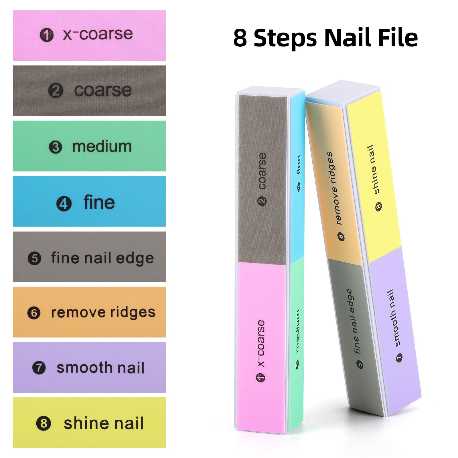 6 Pcs 8-Way Nail Buffer Blocks - Professional Nail Files for Natural & Acrylic Nails - All-in-One Buffing Block for Shaping, Smoothing, Polishing & Shining - Perfect for Home Manicures & Salon Nail Care
