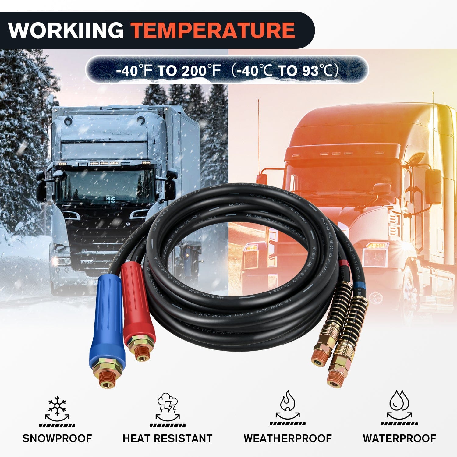 15FT Air Line Hose Assembly - Heavy Duty Rubber Air Hose with 1/2in NPT Swivel Fittings for Pneumatic Tools, Air Compressors & Industrial Applications