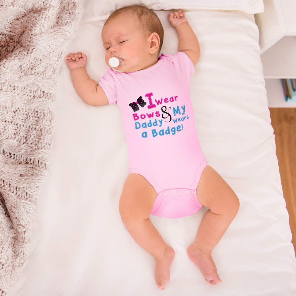 Custom Baby Bodysuit 'I Wear Bows My Daddy Wears A Badge' - Funny Police Cop Cotton Onesie for Newborns & Infants - Perfect for Family Photos, Police Appreciation Events & First Responder Gifts
