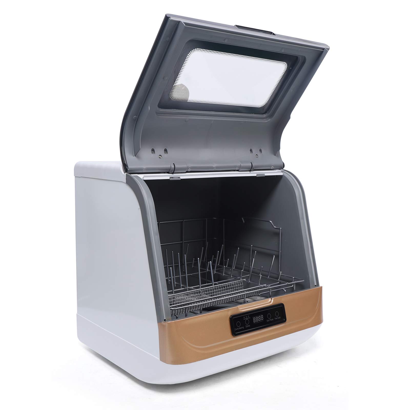 Portable Countertop Dishwasher - Mini Dishwasher with 4 Washing Programs & Air-Dry Function - Compact Dishwasher for Apartments, RVs, Dorms, Small Kitchens (Black/White/Gold) - Perfect for Studio Living, Camping & Small Spaces