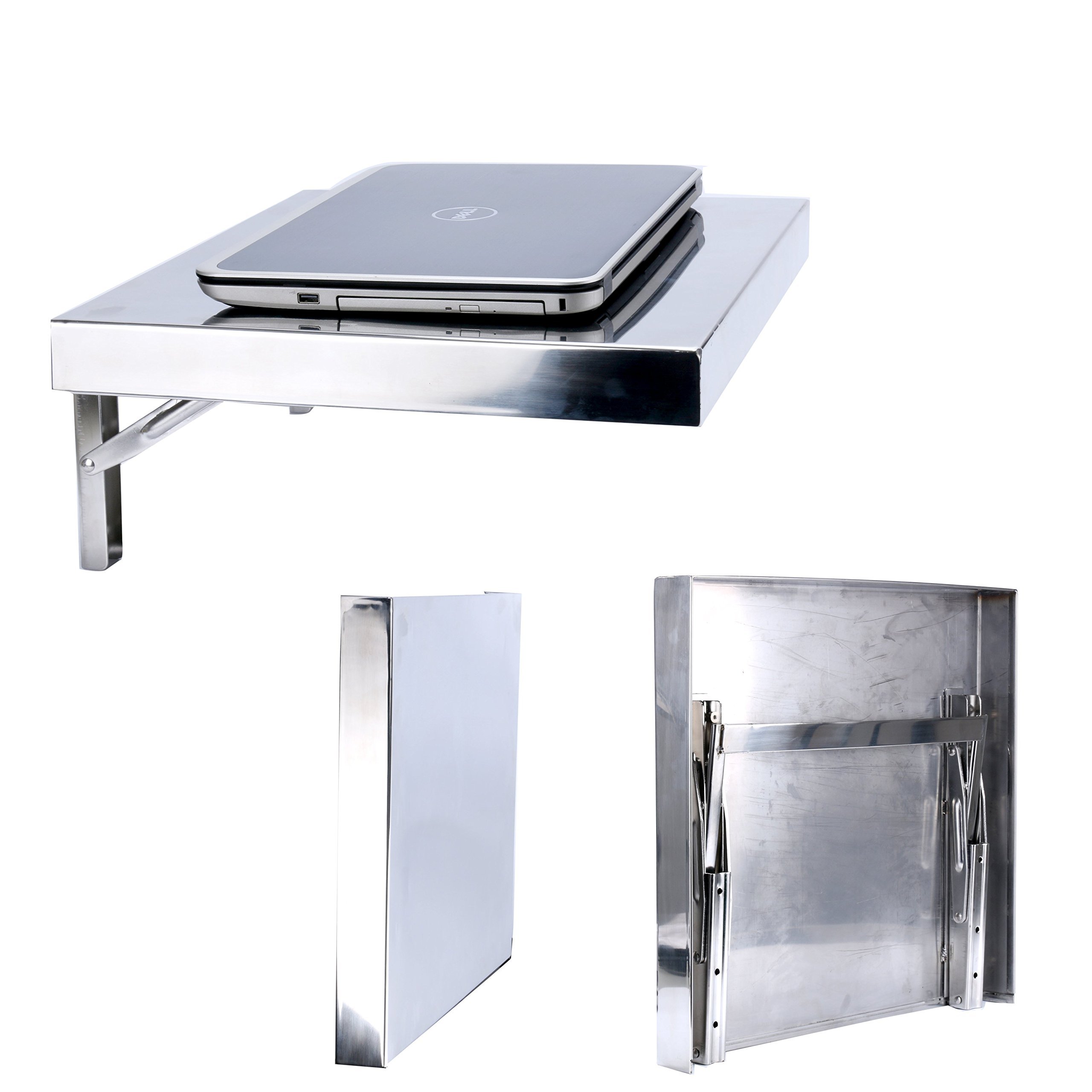 Amarine Made Stainless Steel Wall-Mount Folding Workstation - Space Saving Laptop & PC Desk for Home Office, Dorm Room & Small Spaces
