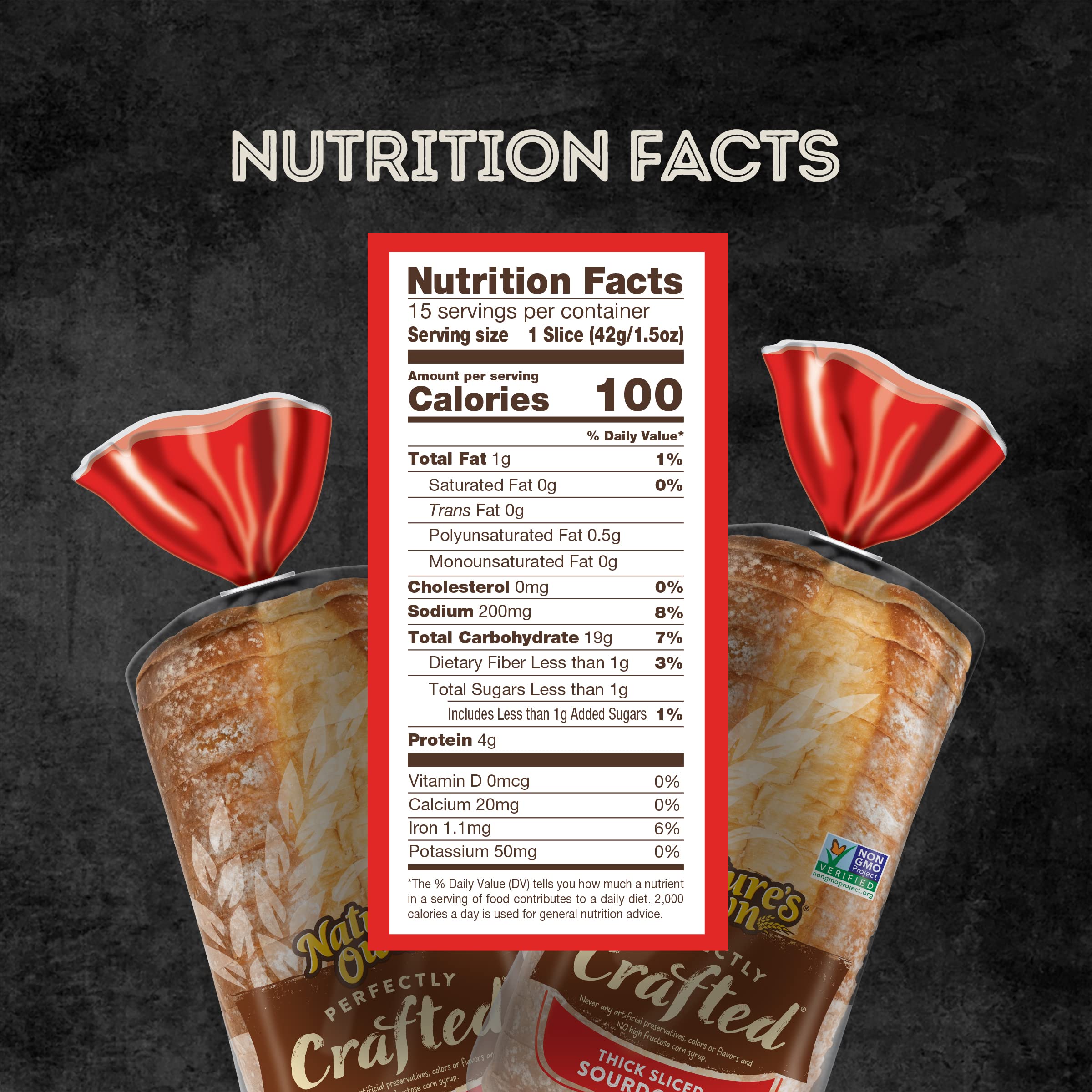 Nature's Own Perfectly Crafted Sourdough Bread - Thick Sliced Non-GMO Artisan Loaf (22 oz) - Ideal for Sandwiches, Toast & Family Breakfast
