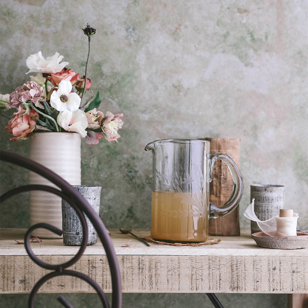 Handmade Etched Glass Pitcher - Elegant Artisan Crafted Beverage Dispenser for Iced Tea, Lemonade & Cocktails | Perfect for Parties, Weddings & Home Decor