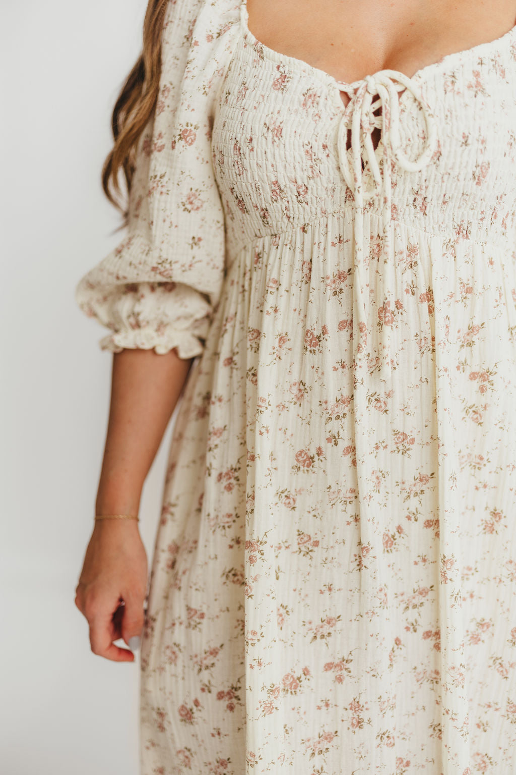 100% Cotton Smocked Maxi Dress for Women - Ivory/Mauve Floral Print | Bump Friendly Maternity Dress | Perfect for Summer, Beach Vacations & Special Occasions