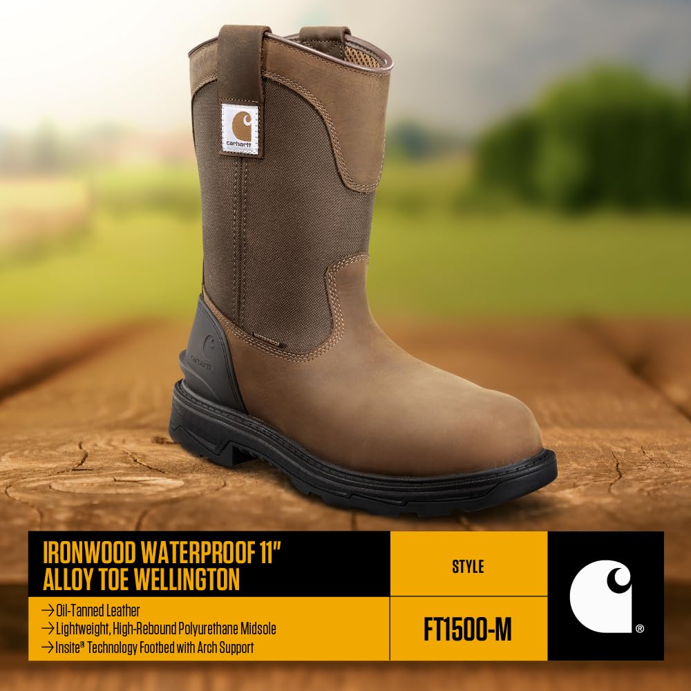 Carhartt Men's Wellington Work Boots - Durable Steel Toe, Waterproof & Comfortable for Construction, Hiking & Outdoor Work