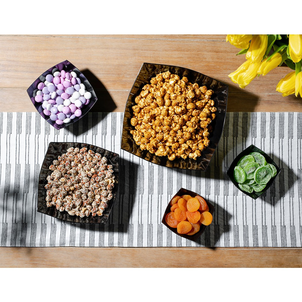 Square Black Serving Bowls - Set of 4 - Modern Dinnerware for Salads, Pasta, Snacks & Entertaining - Dishwasher Safe Kitchen Essentials