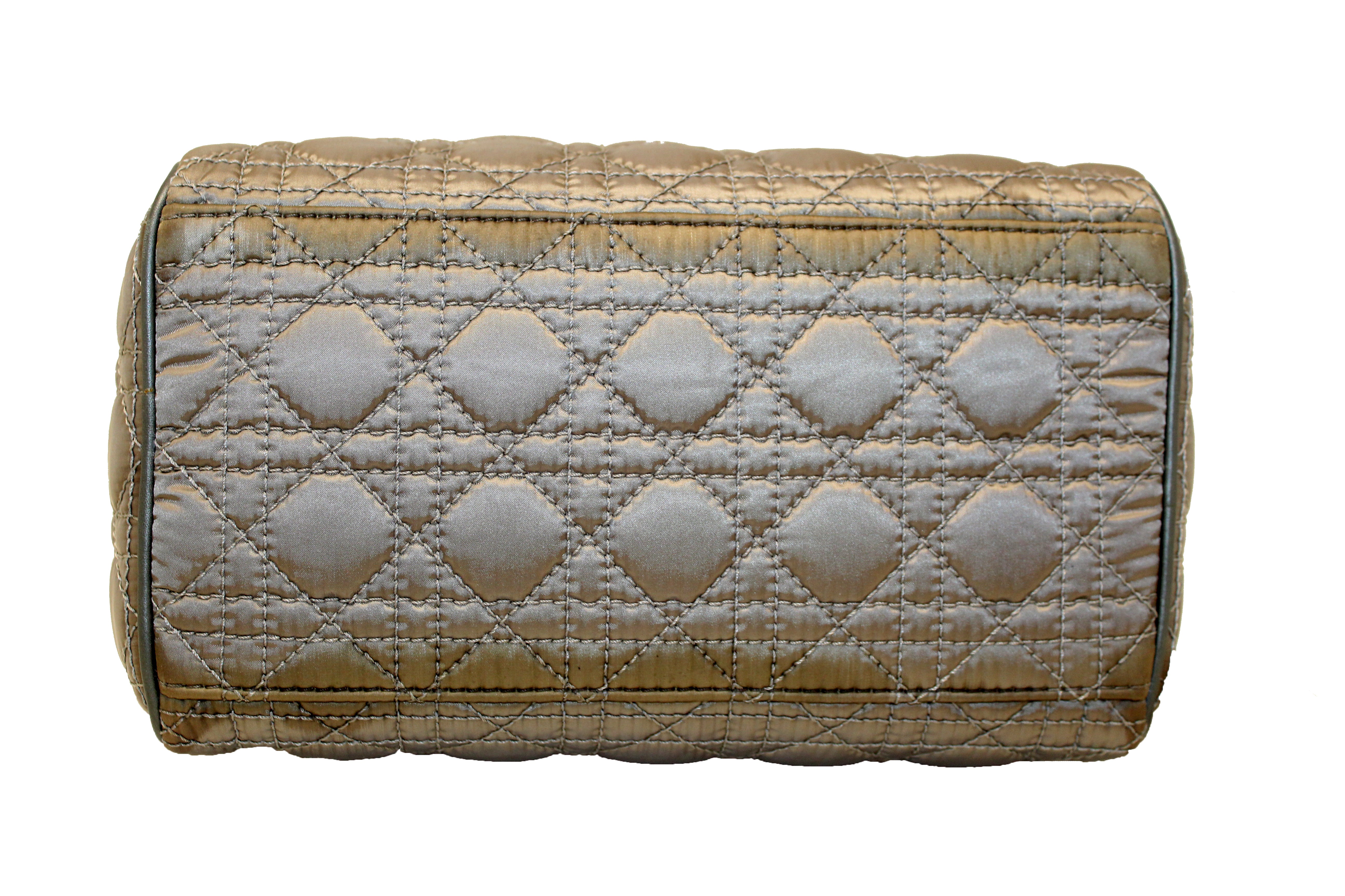 Authentic Christian Dior Grey Nylon Quilted Boston Bowling Bag - Luxury Designer Handbag for Women, Perfect for Travel, Work & Everyday Use