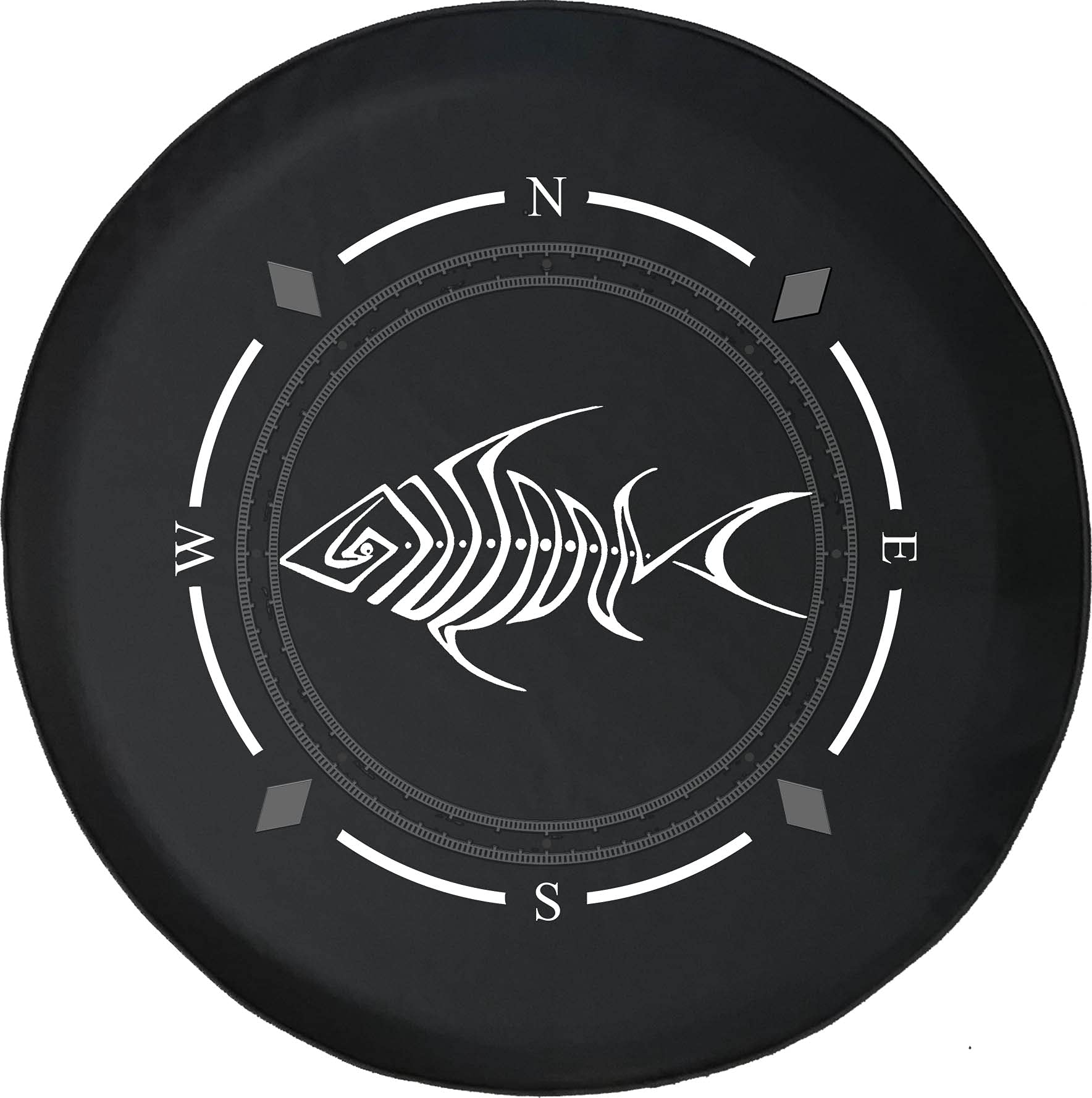 Premium American Unlimited Spare Tire Cover with Compass Design - Fish Skeleton Trout Bass Walleye Fishing Theme - Universal Fit for SUV, Trailer, RV & Most Vehicles - Perfect for Outdoor Adventures & Road Trips