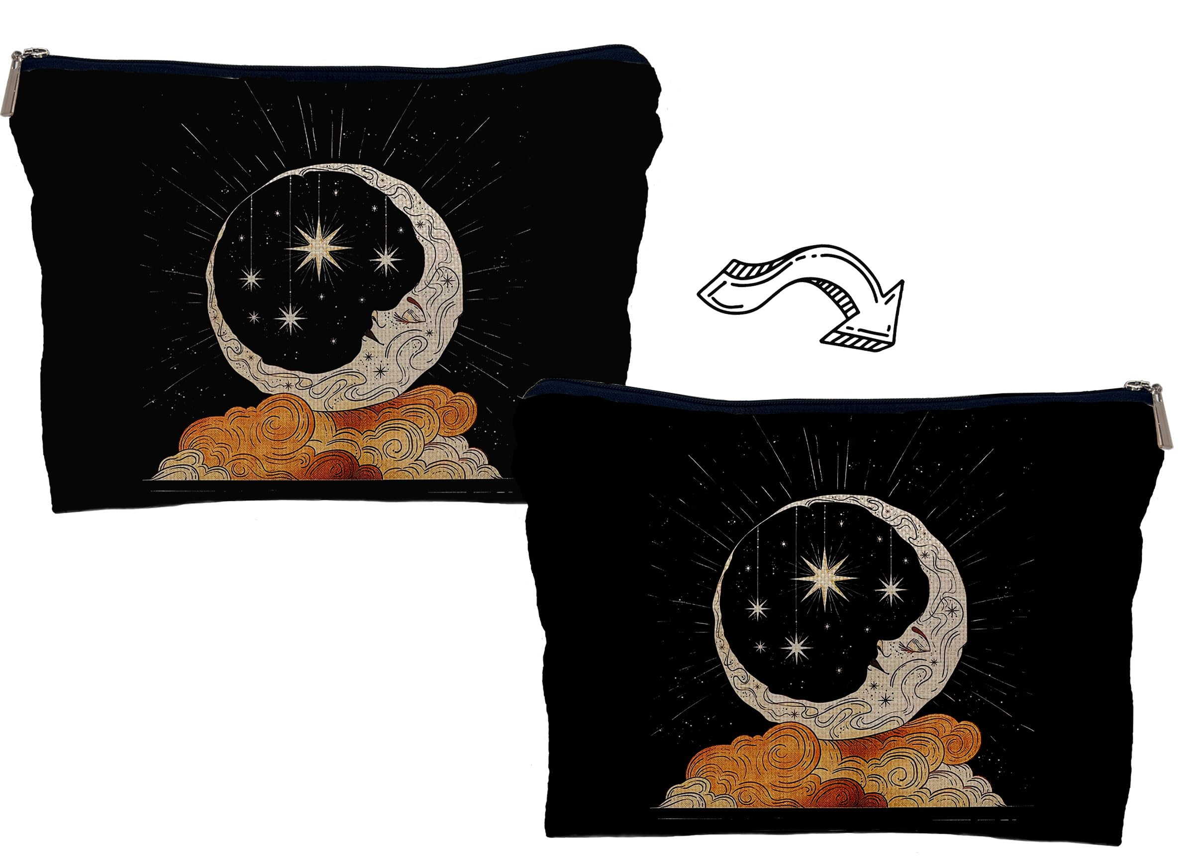 Gothic Tarot Makeup Bag with Crescent Moon & Stars Design - Witchy Cosmetic Pouch for Women | Perfect for Goth Aesthetic, Witch Gifts & Travel Essentials