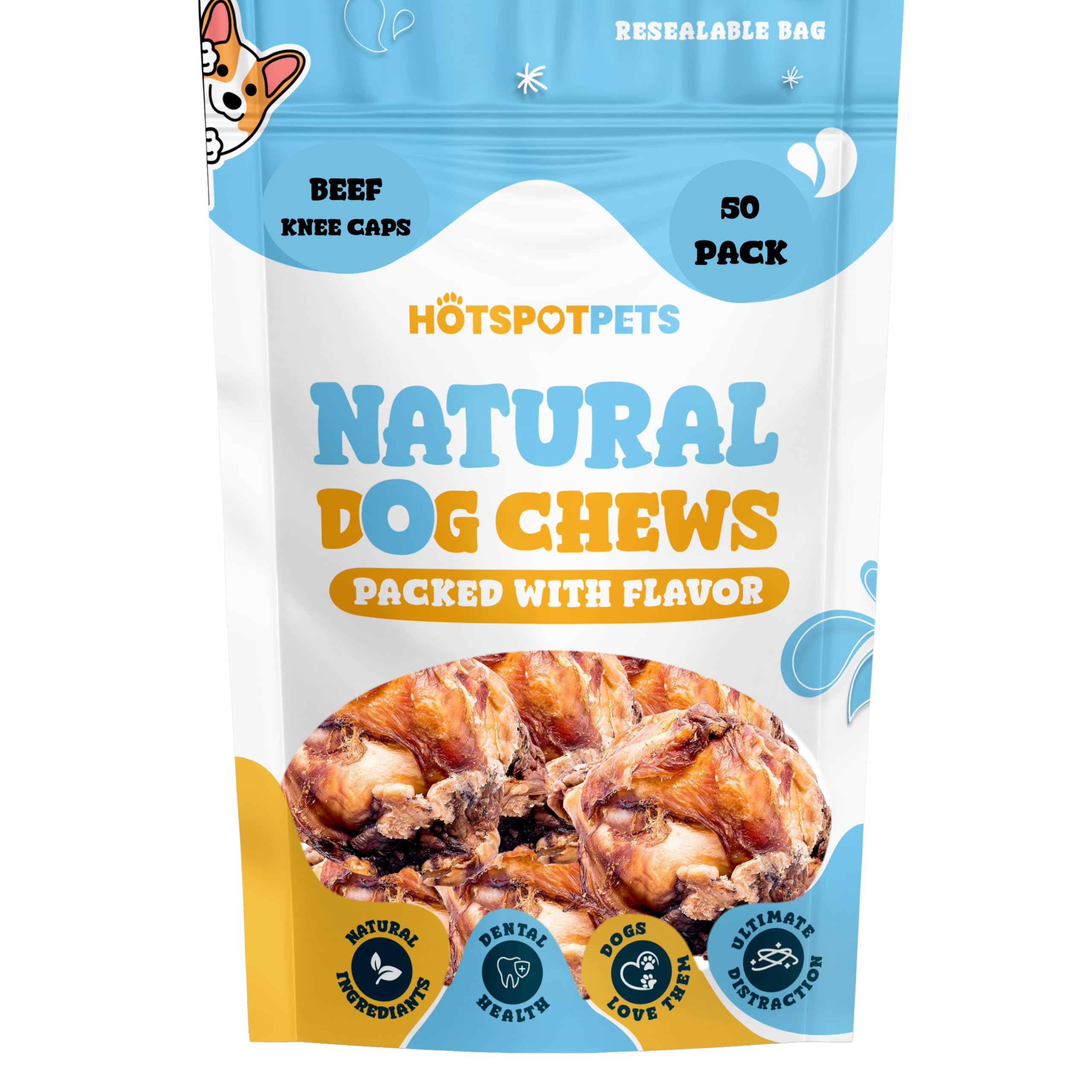 All Natural Beef Knee Caps for Dogs - Single Ingredient Dog Chews for Aggressive Chewers, Long Lasting Rawhide Alternative Meat Bones | Perfect for Dental Health & Teething Puppies, Great for Training Rewards and Anxiety Relief
