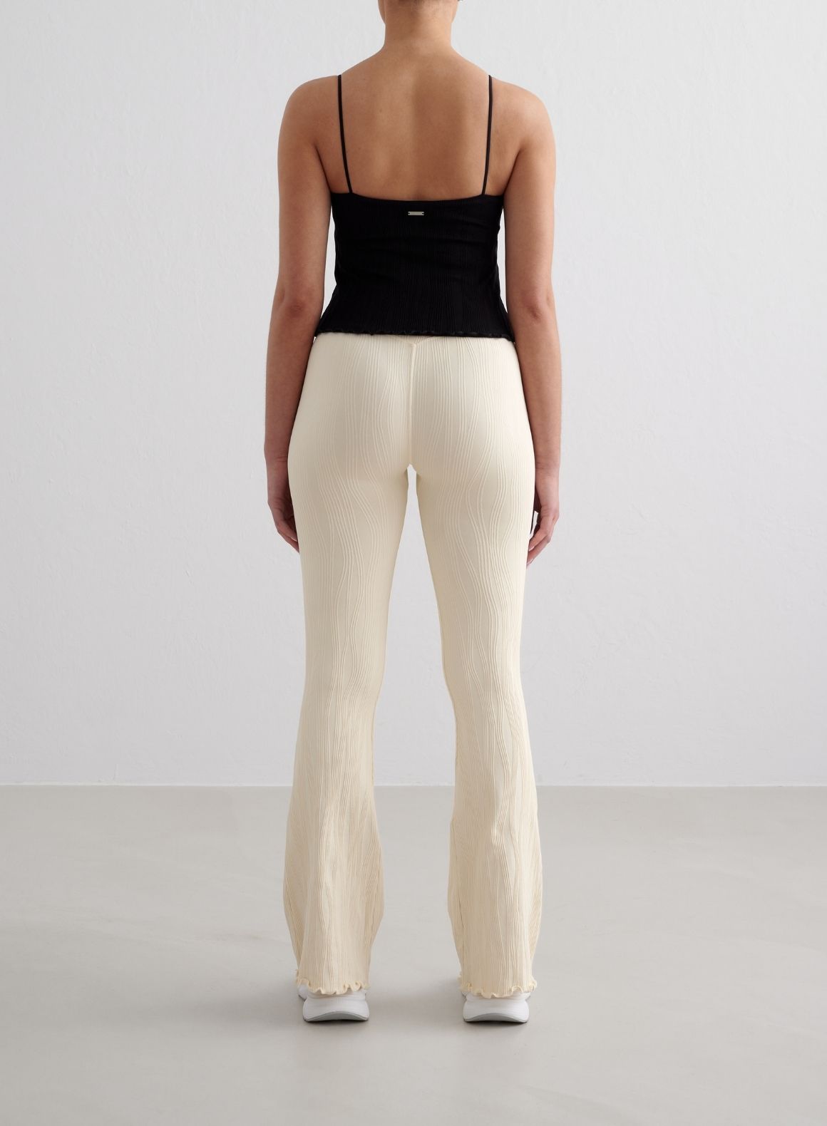 Almond White Tulip Flare Yoga Pants - High Waisted Stretchy Workout Leggings for Women, Comfortable & Breathable for Yoga, Running, Gym & Daily Wear