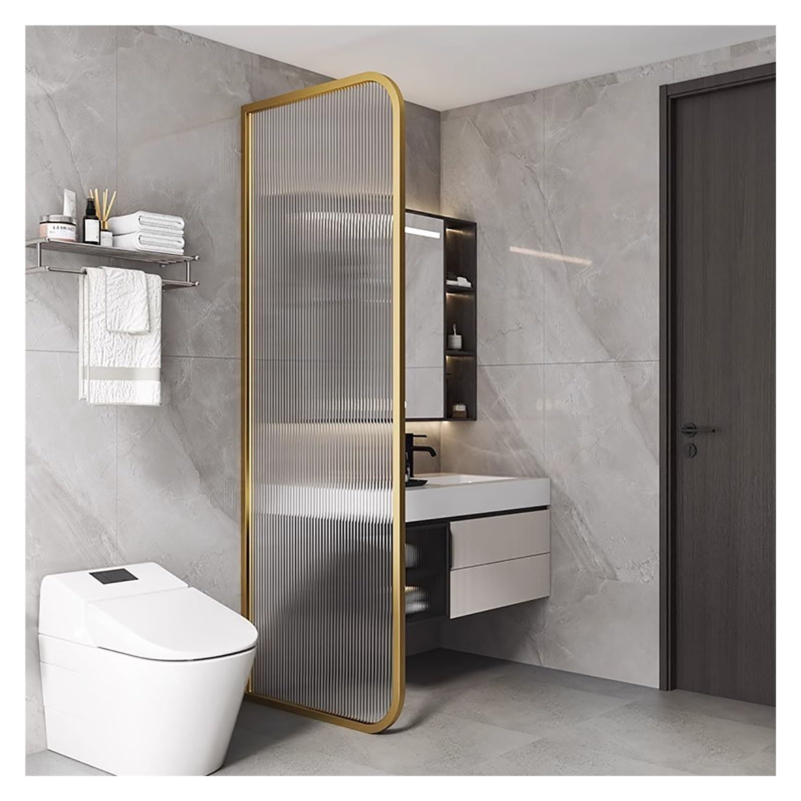 Gold Floor-Standing Urinal Partition Wall Divider - 63in Translucent Glass Bathroom Separator for Restrooms & Public Toilets | Waterproof, Wall-Mounted Privacy Screen for Commercial Spaces & High-Traffic Areas
