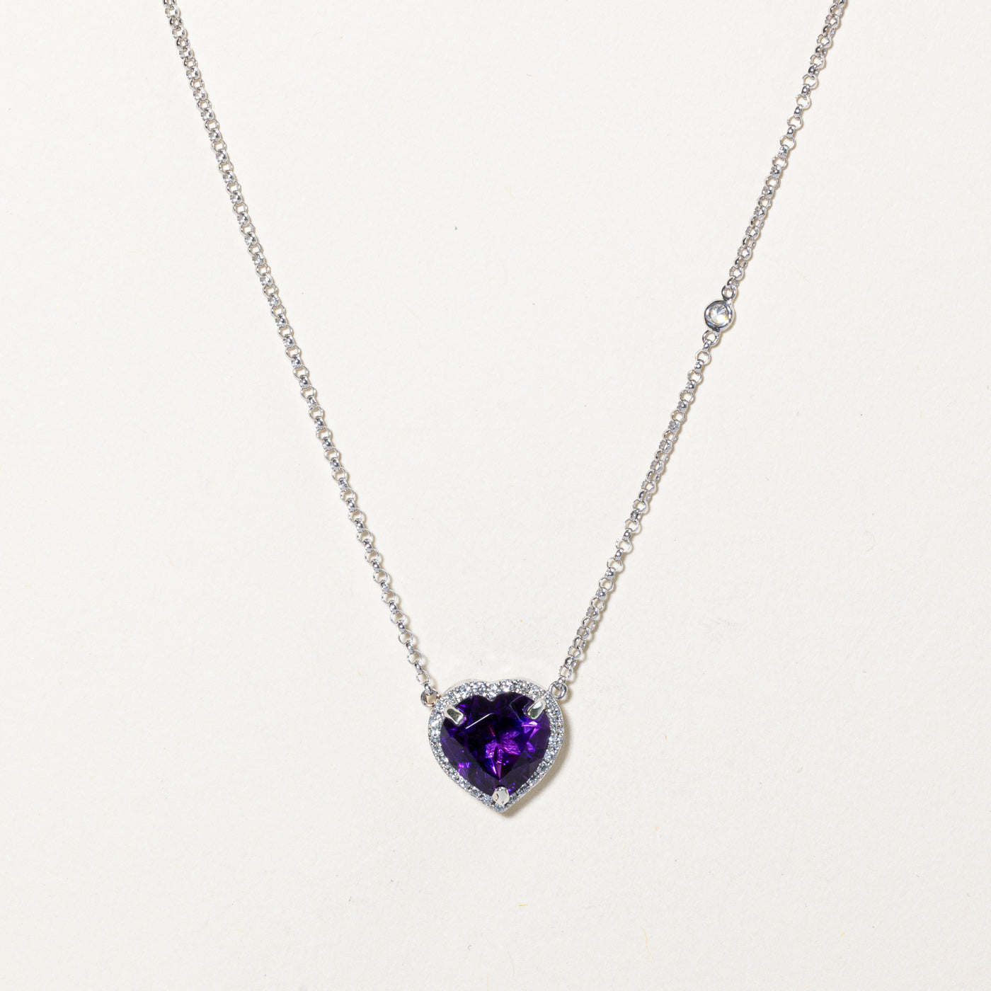 Amethyst and Diamond Heart Pendant Necklace - 5.00ct Natural Amethyst & 0.26ctw Diamond Accents - 16