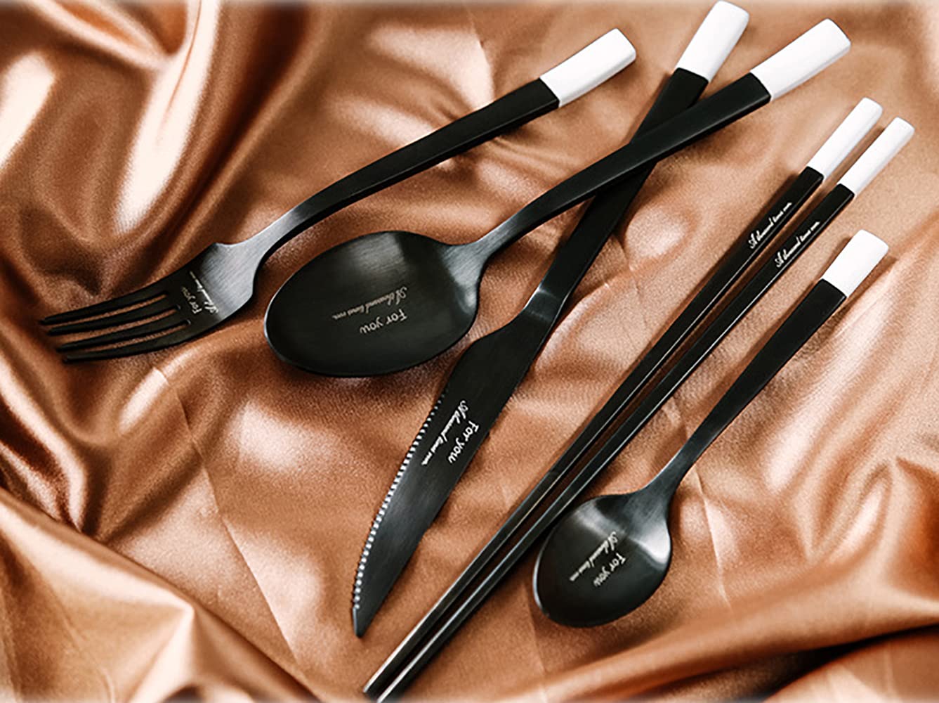 Premium 40-Piece Stainless Steel Flatware Set - Black & Silver Modern Cutlery with Knives, Forks & Spoons - Durable Tableware for Home, Kitchen, Wedding & Restaurant - Perfect for Dinner Parties, Catering & Everyday Dining