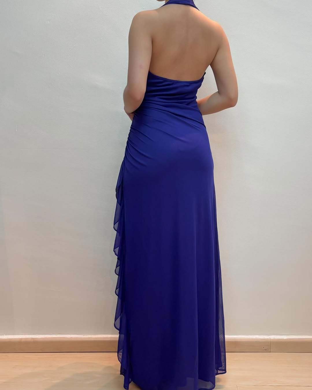 Elegant Purple Halter Neck Long Prom Dress with Ruffle Detail - Perfect for Evening Gala, Formal Dance & Special Occasions