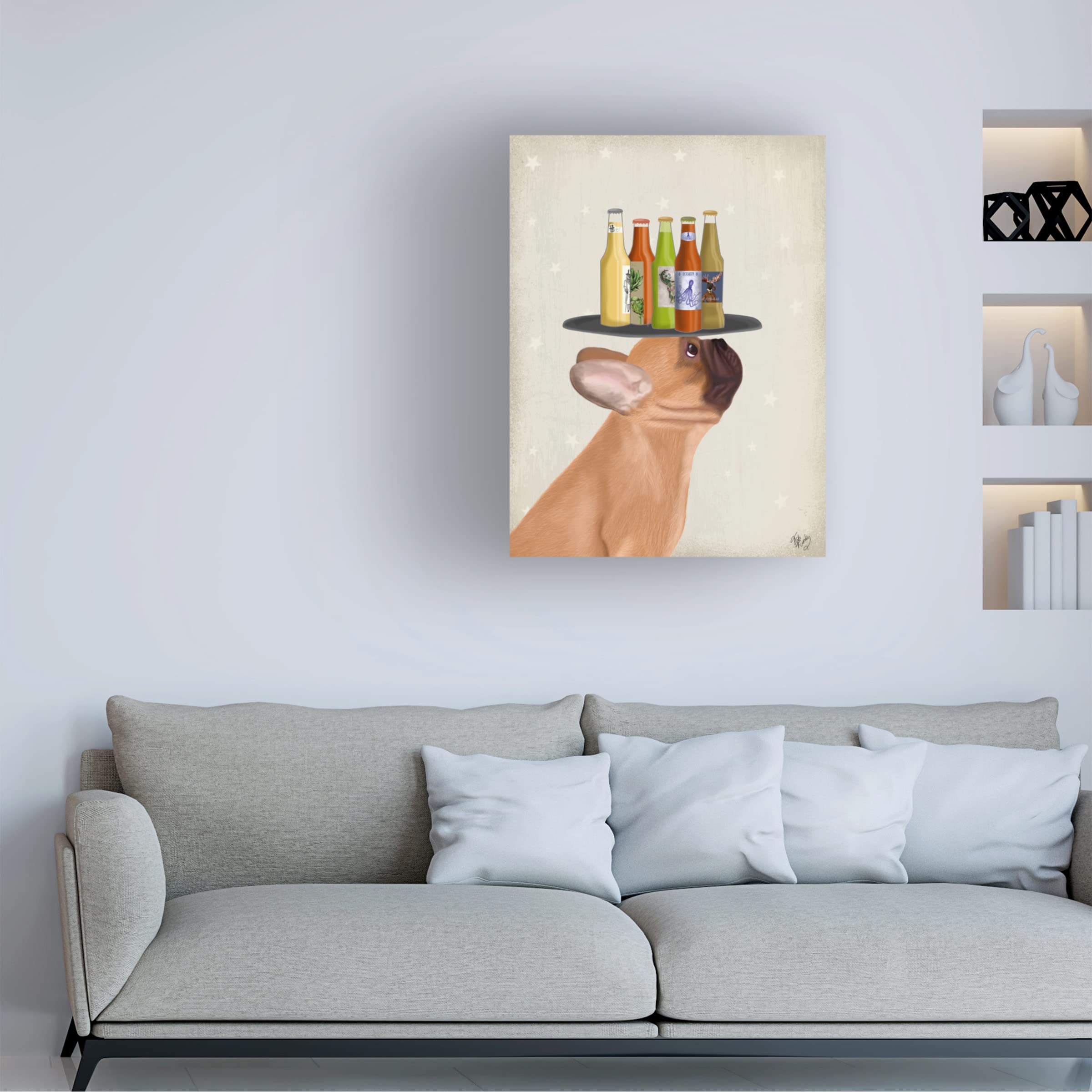 Trademark Fine Art 'French Bulldog Beer Lover' Canvas Wall Art by Fab Funky - Perfect for Home Bar Decor, Living Room & Man Cave