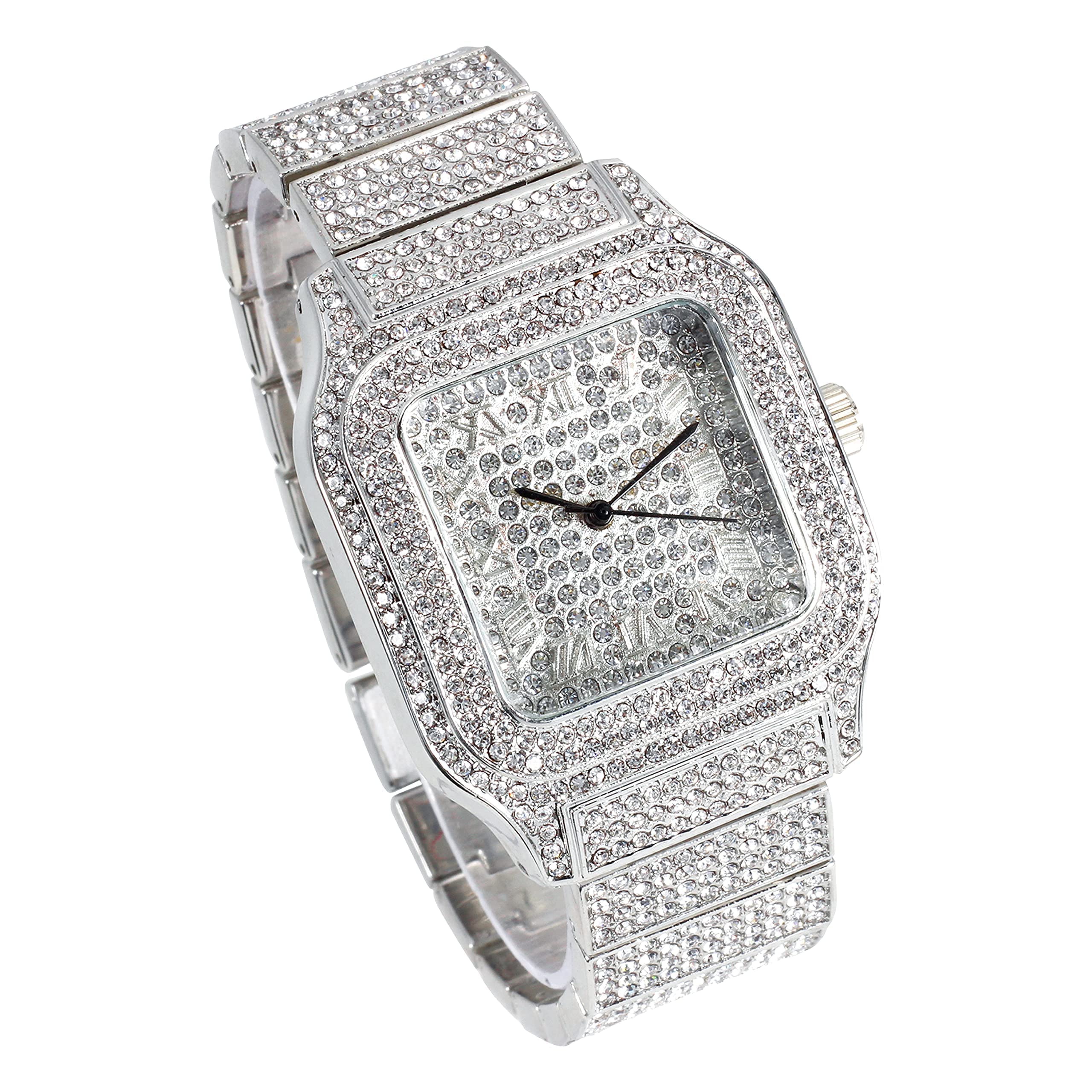 Luxury His & Her Iced Out Metal Band Watches Set - 2 Piece Matching Couple Watches for Anniversary, Wedding & Special Occasions | Waterproof Stainless Steel Dress Watch for Men & Women
