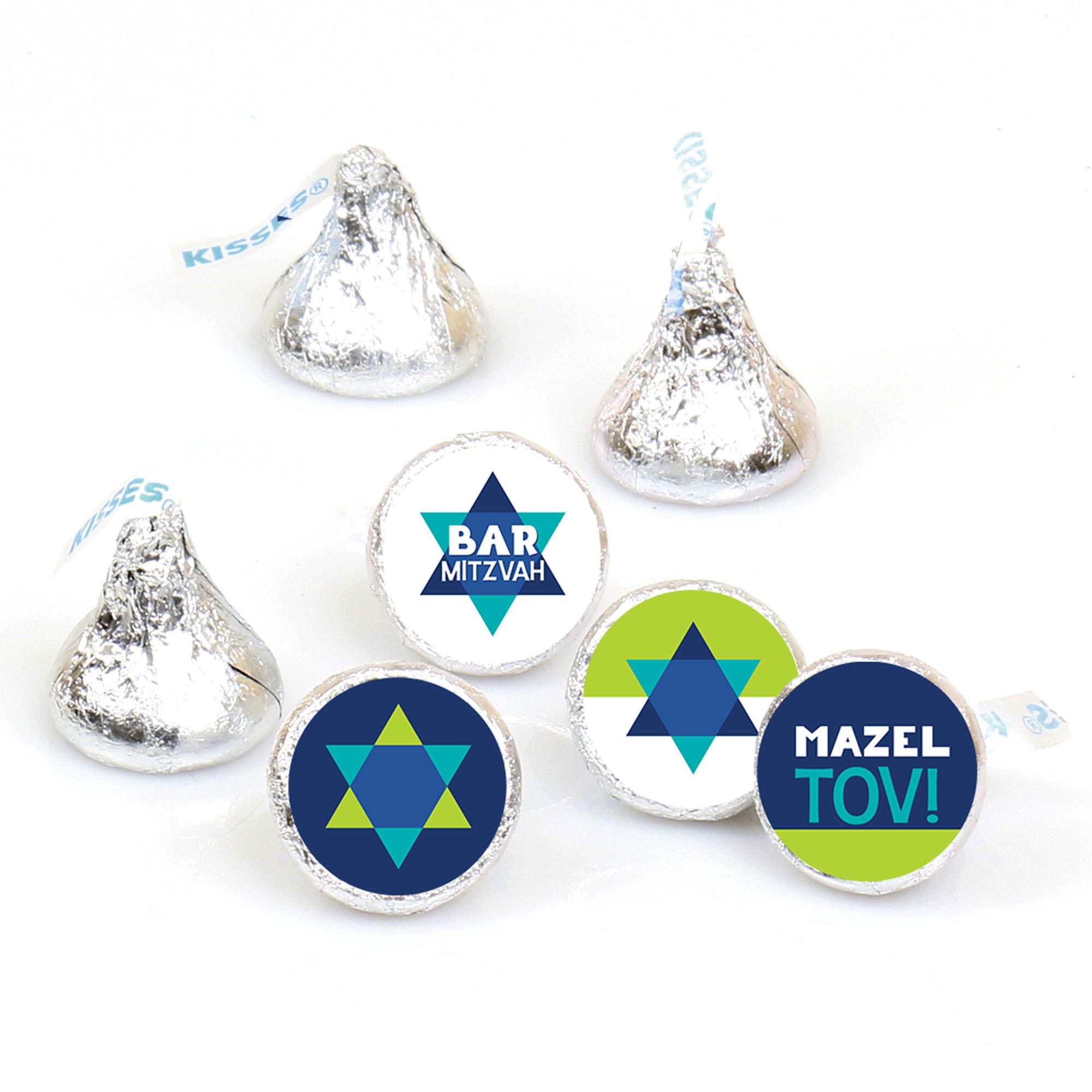 Blue Bar Mitzvah Candy Stickers for Boys - 108 Round Party Favor Labels for Chocolate Candy - Perfect for Bar Mitzvah Celebrations, Birthday Parties & Sweet Table Decorations