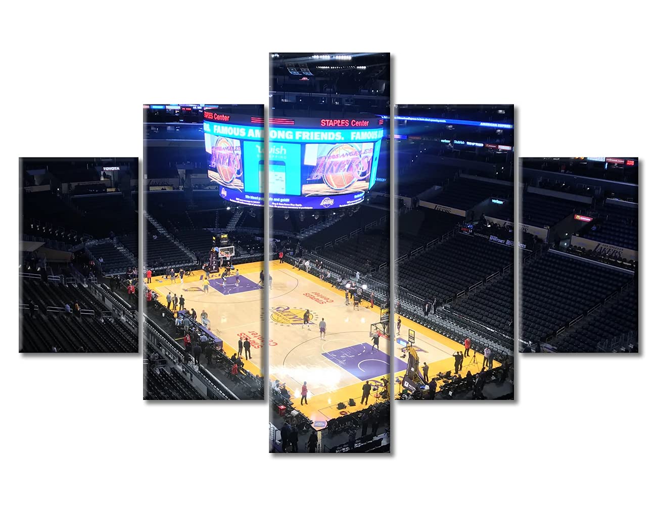 Los Angeles Lakers Basketball Stadium Wall Art - 5 Piece Canvas Print Poster Set | Staples Center Sports Decor | Framed Picture for Boys Bedroom & Man Cave | 60