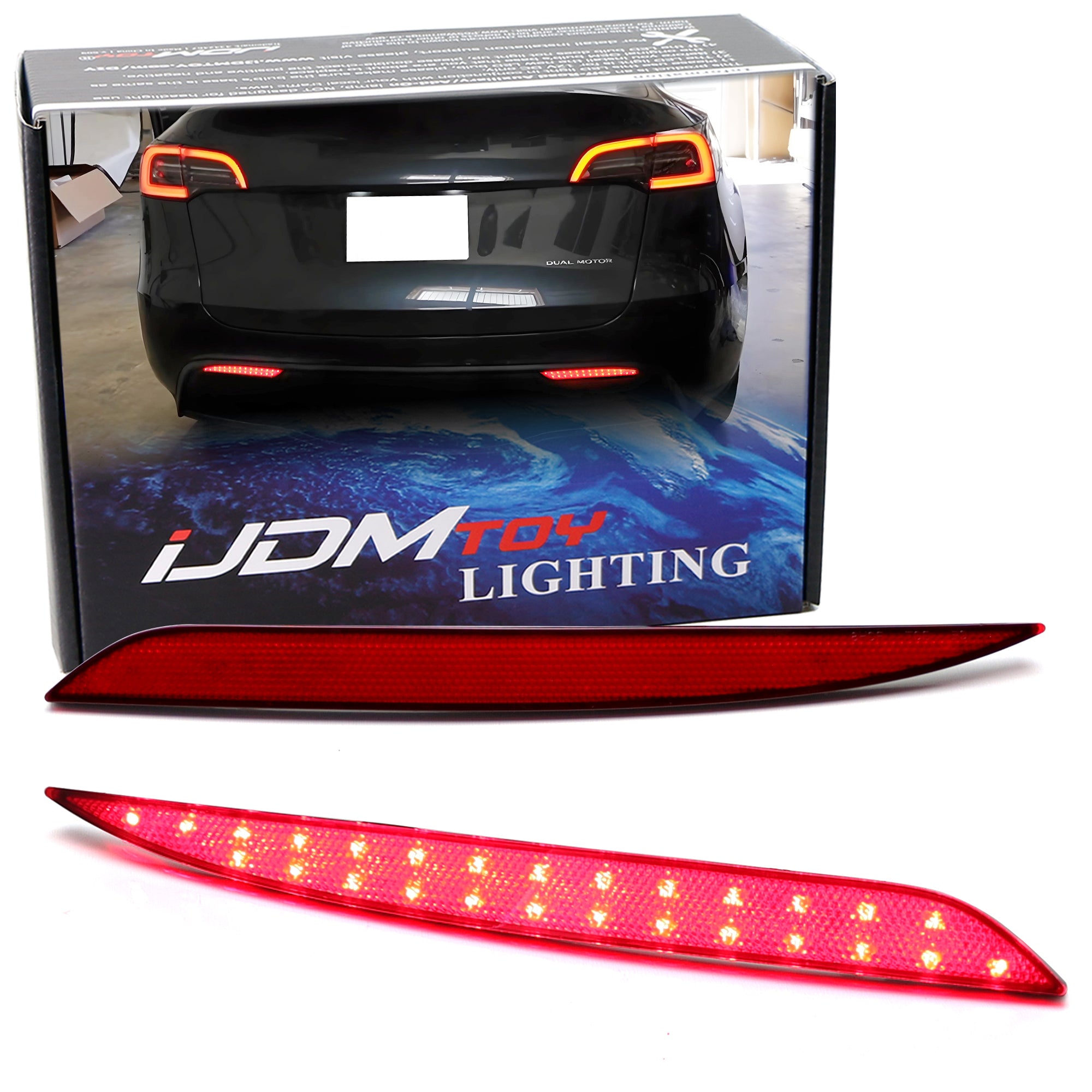 Dark Red LED Rear Bumper Reflector Light Kit for Tesla Model Y (2020-2023) - Upgrade Your Tesla's Style & Safety for Night Driving & Car Shows