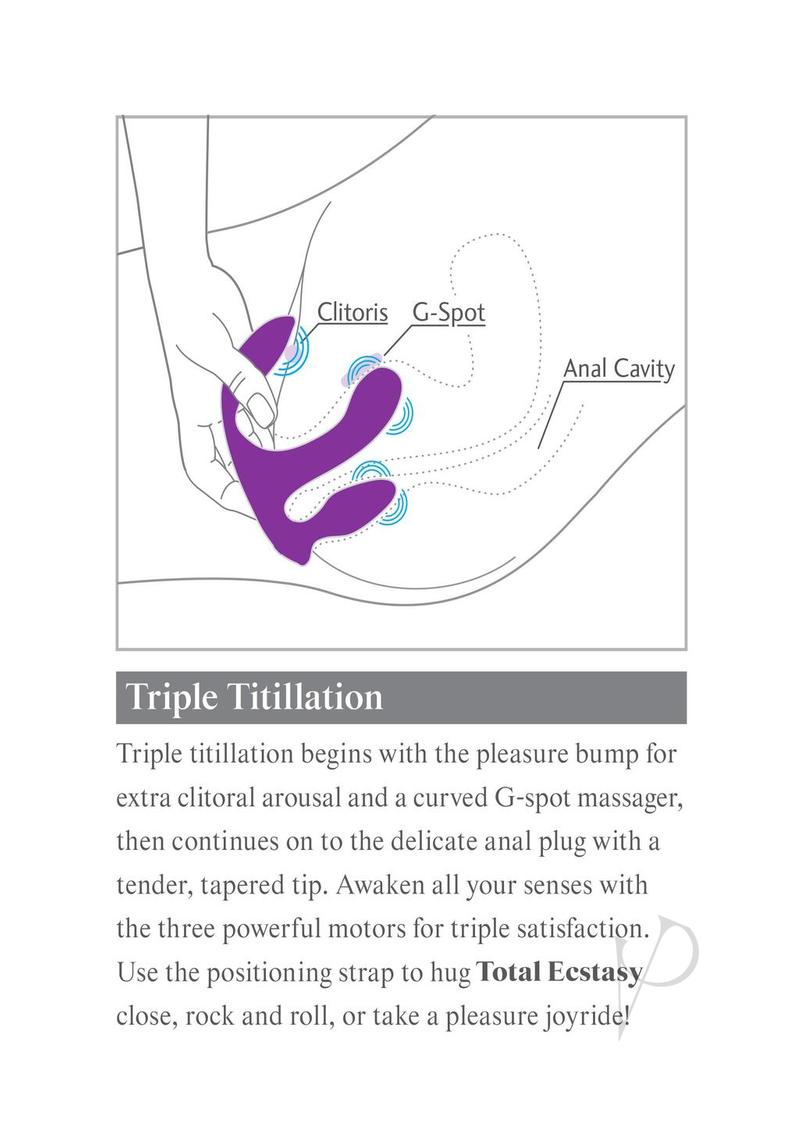 3Some Total Ecstasy Rechargeable Silicone Vibrator with Remote Control - Purple | Discreet Adult Toy for Couples Play & Solo Pleasure