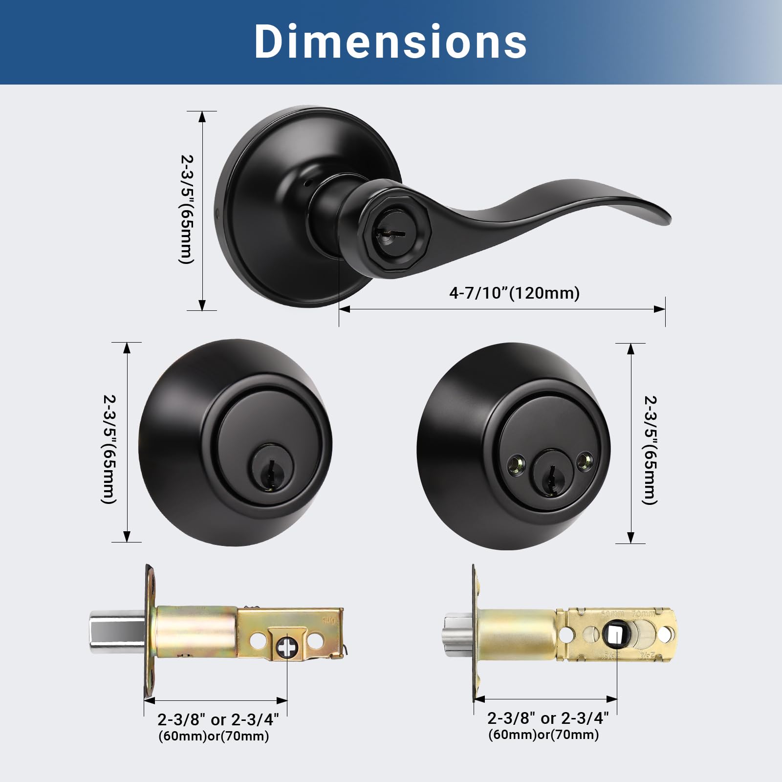 Keyed Alike Door Handle & Deadbolt Set - Matte Black Zinc Alloy for Home Security