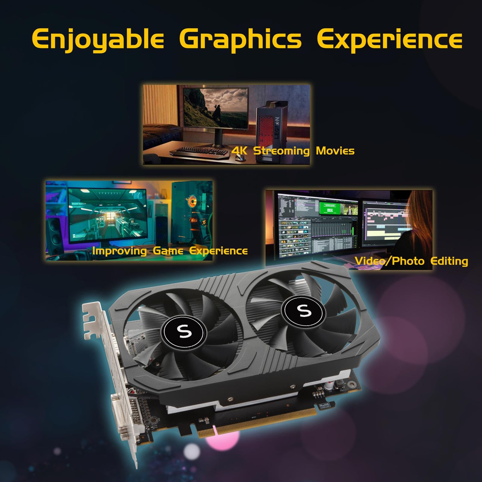SAPLOS GTX 1050 Ti 4GB GDDR5 128-bit Gaming Graphics Card - PCI Express x16, DirectX 12, DisplayPort HDMI DVI - High Performance PC Video Card for Gaming, Streaming & Graphic Design