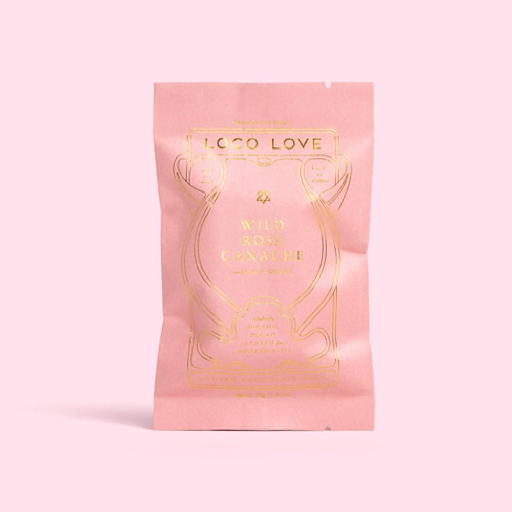 Loco Love Single 30g Wild Rose Ganache Chocolate - Premium Artisan Dark Chocolate Gift for Valentine's Day, Anniversary & Romantic Occasions