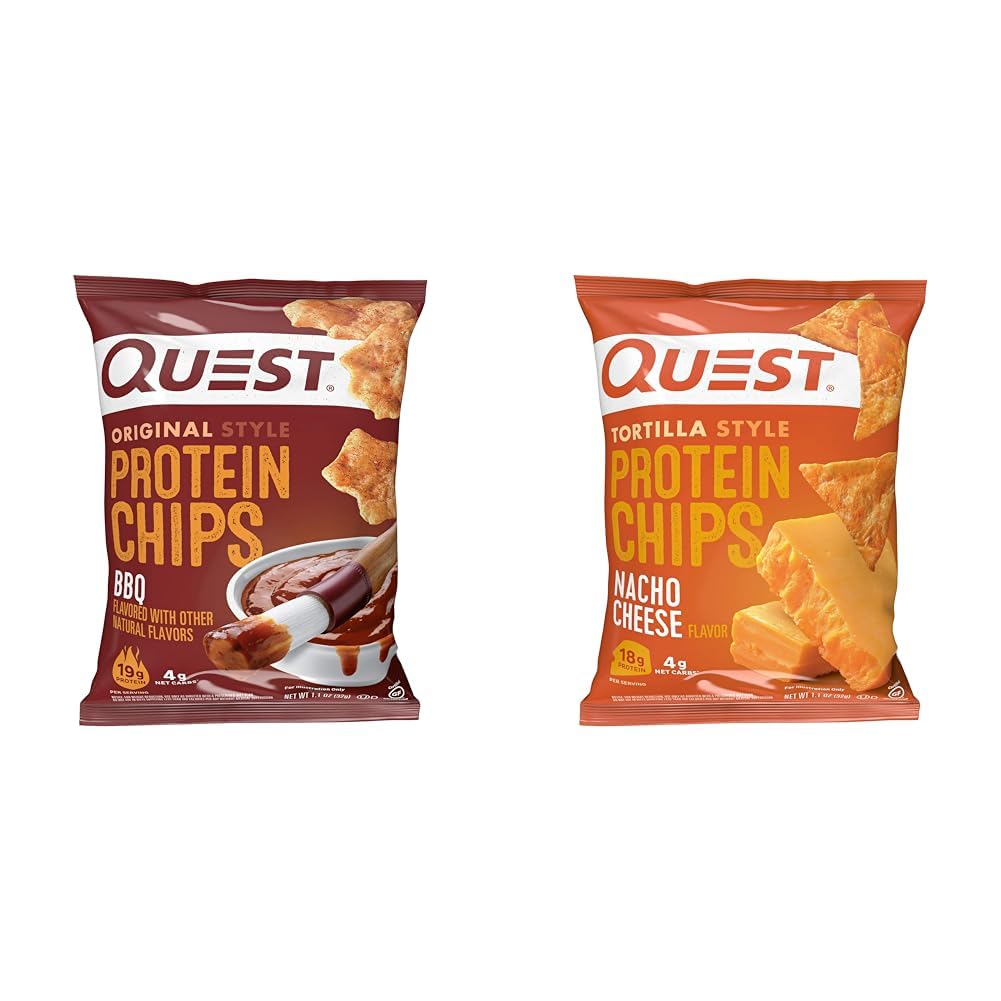 Quest Nutrition High Protein Low Carb BBQ & Nacho Cheese Protein Chips - 1.1oz (Pack of 12) - Keto Friendly Snacks for Weight Loss, Gym Recovery & Healthy On-The-Go Lifestyle