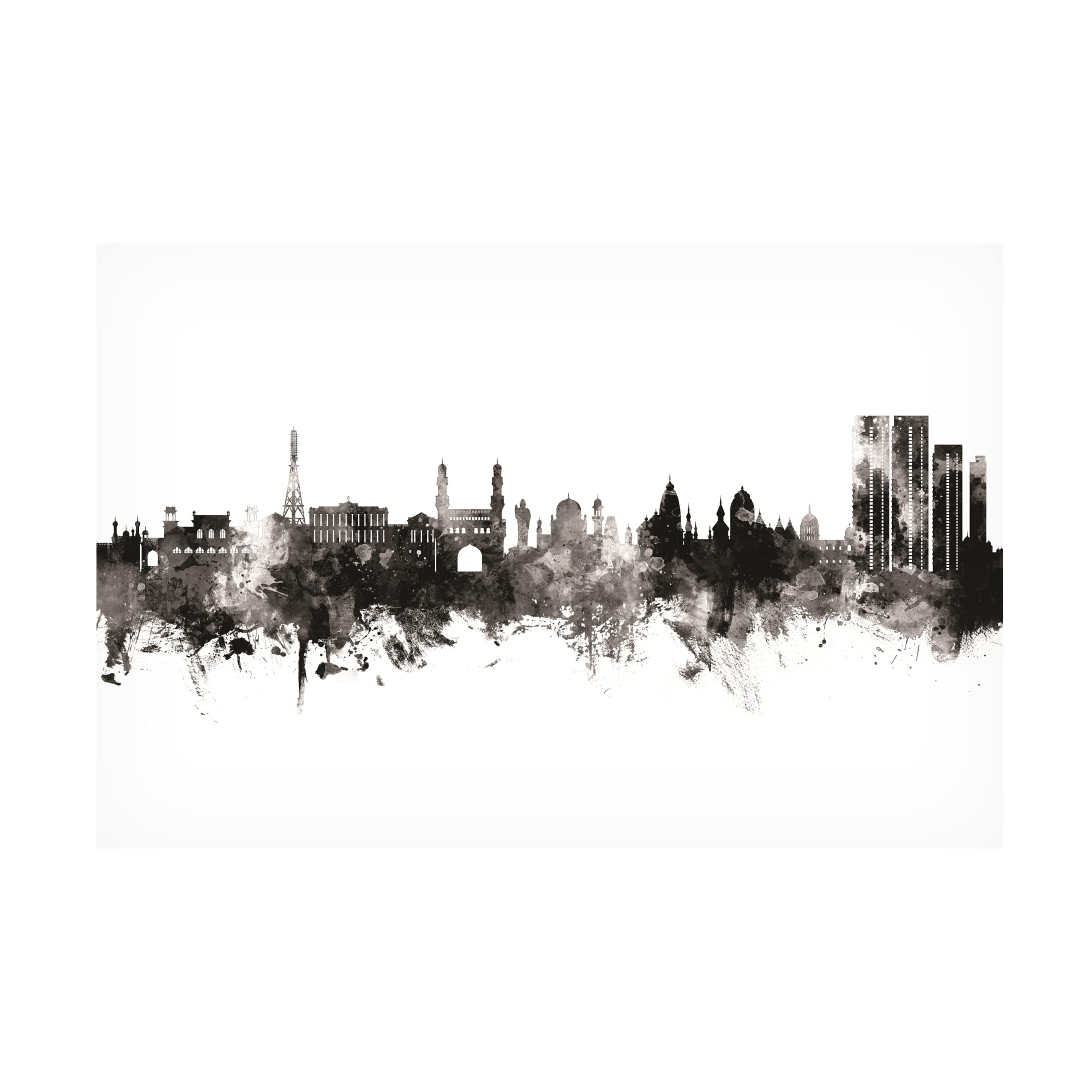 Michael Tompsett Hyderabad Skyline India BW Canvas Art Print - Modern Black & White Wall Decor for Living Room, Office & Bedroom - Premium Trademark Fine Art Collection