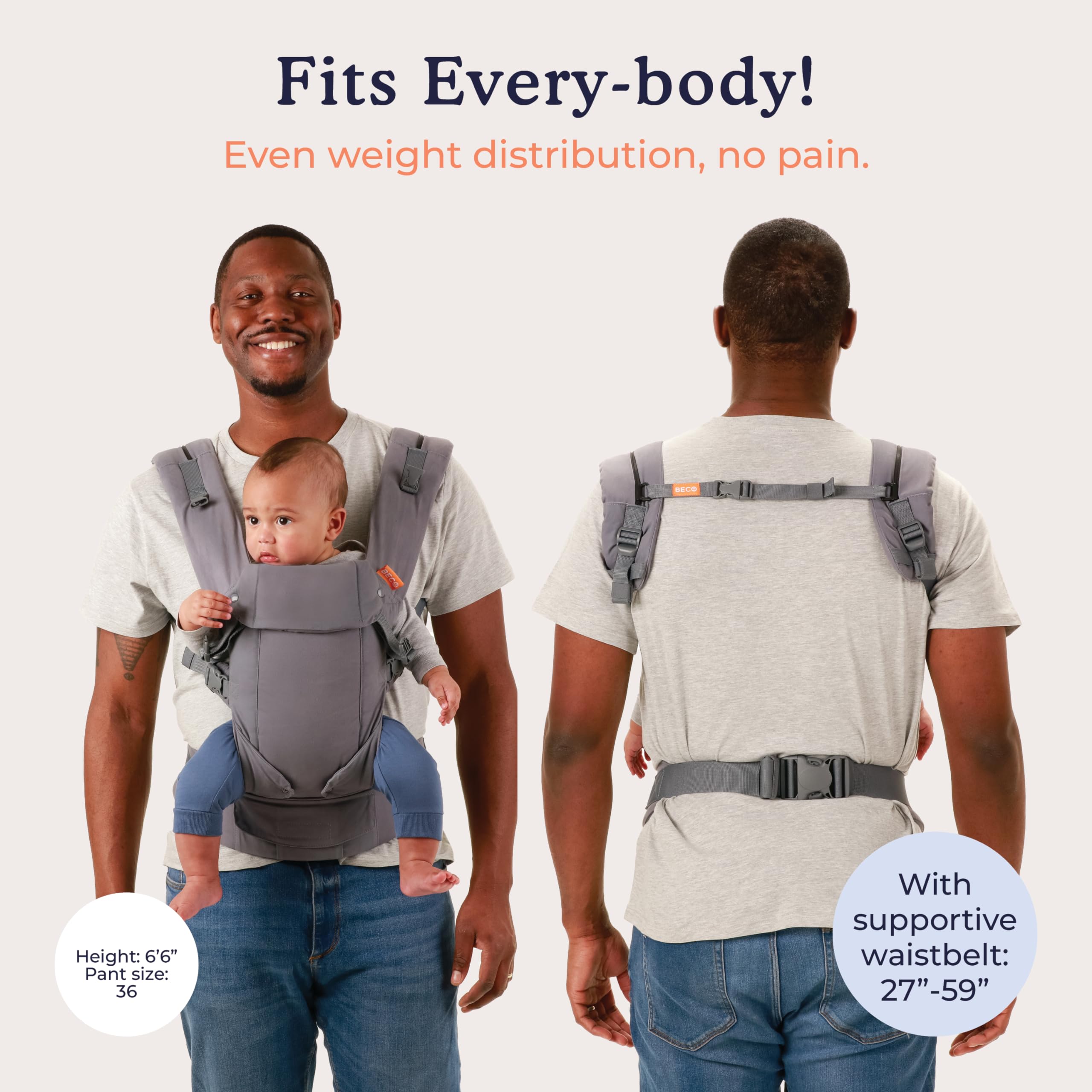 Beco Gemini Baby Carrier - Adjustable Ergonomic Front, Back & Hip Carrier for Newborn to Toddler (7-35 lbs) | Organic Metro Black | Perfect for Hiking, Travel & Everyday Use