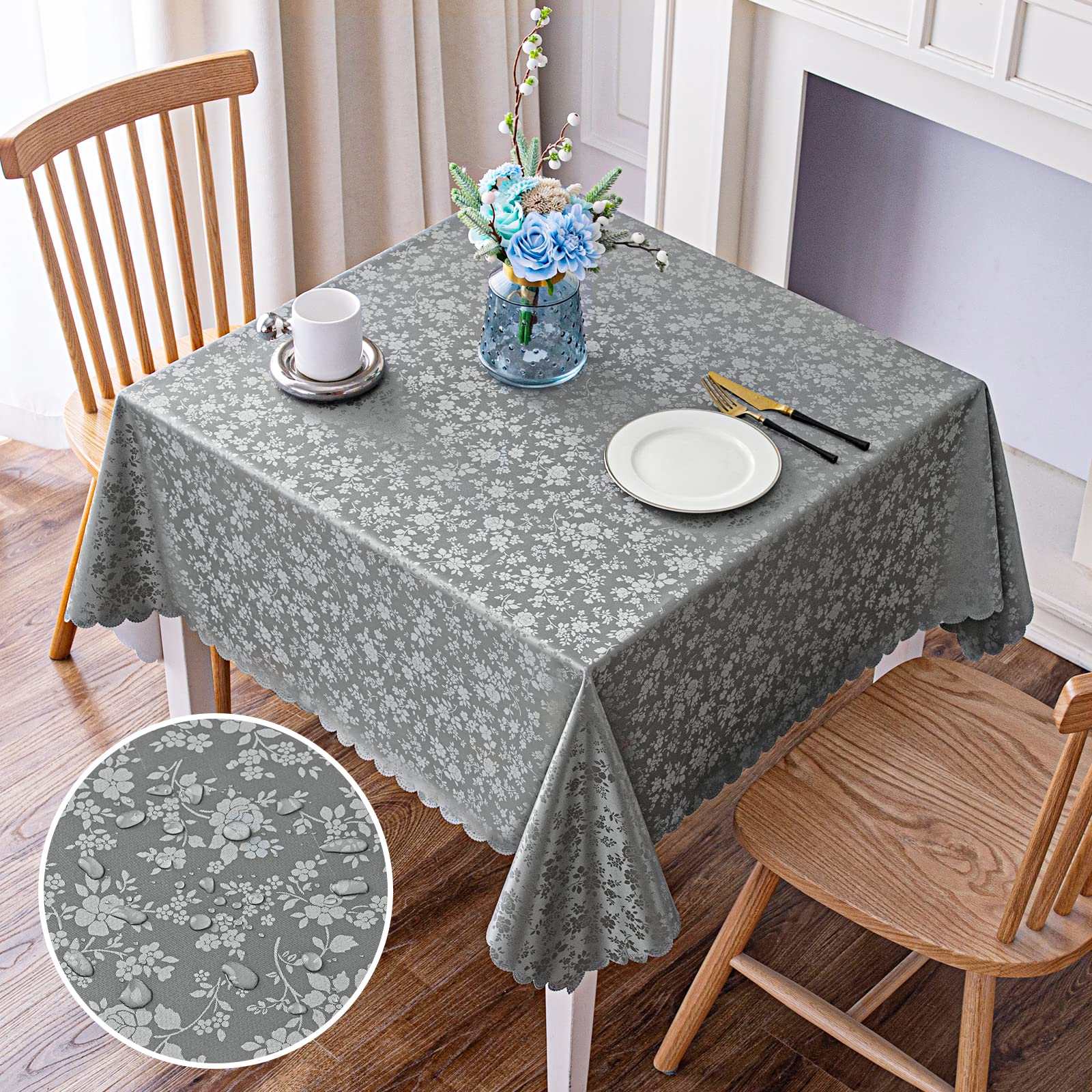 Smiry Square Waterproof Vinyl Tablecloth - Heavy Duty, Wipeable, Washable Kitchen & Dining Room Table Cover (54
